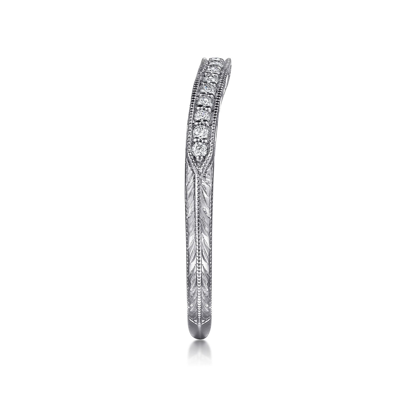 14k White Gold Diamond Curved Wedding Band angle 5 14k White Gold Diamond Curved Wedding Band angle 5