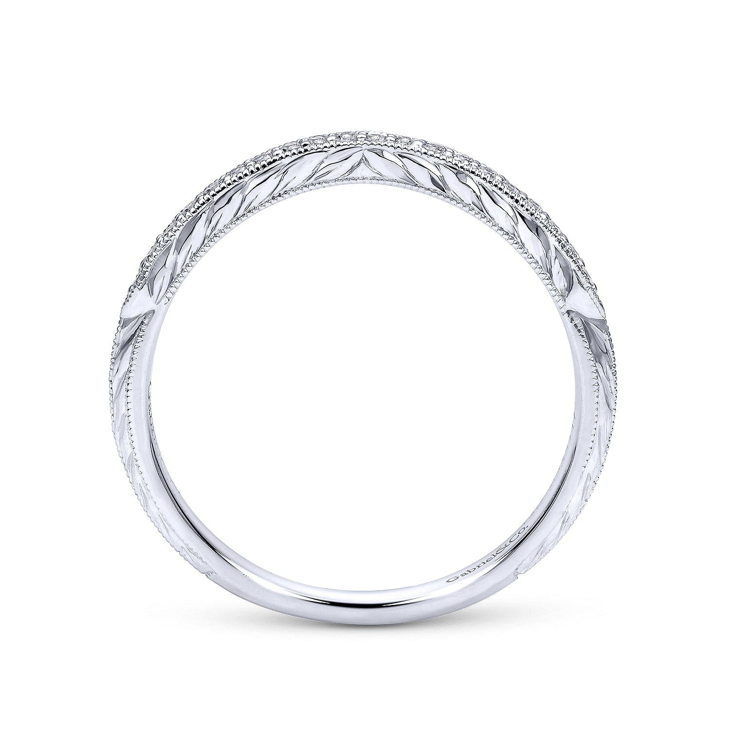 14k White Gold Diamond Curved Wedding Band angle 2 14k White Gold Diamond Curved Wedding Band angle 2