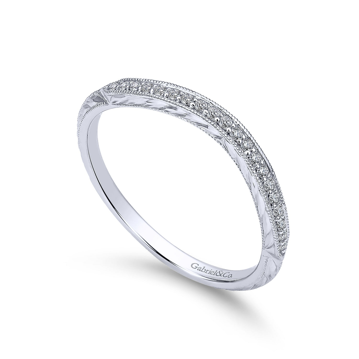 14k White Gold Diamond Curved Wedding Band angle 3 14k White Gold Diamond Curved Wedding Band angle 3