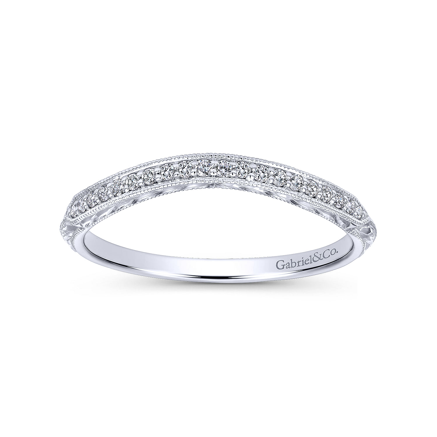 14k White Gold Diamond Curved Wedding Band angle 5 14k White Gold Diamond Curved Wedding Band angle 5