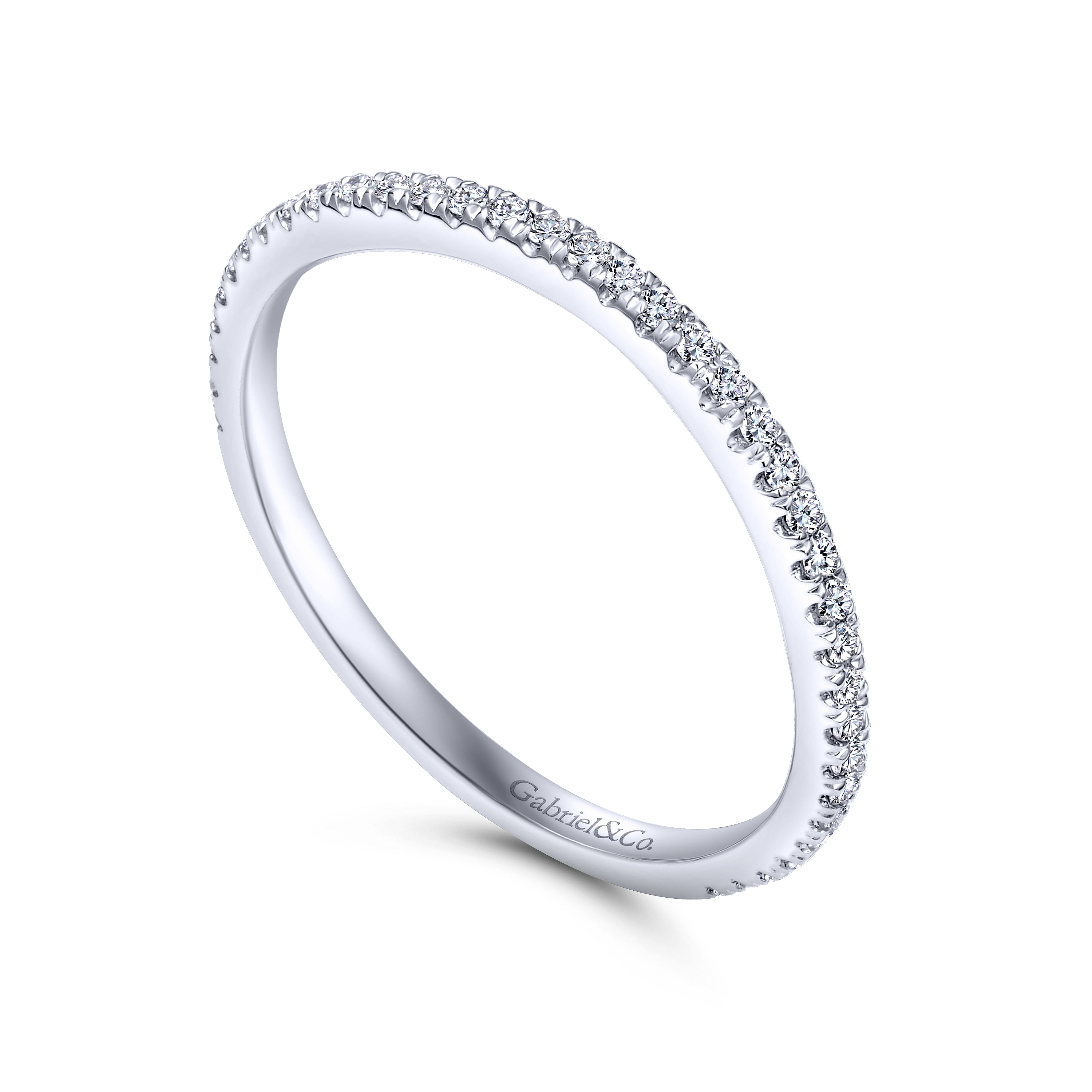 14k White Gold Diamond Curved Wedding Band angle 3 14k White Gold Diamond Curved Wedding Band angle 3