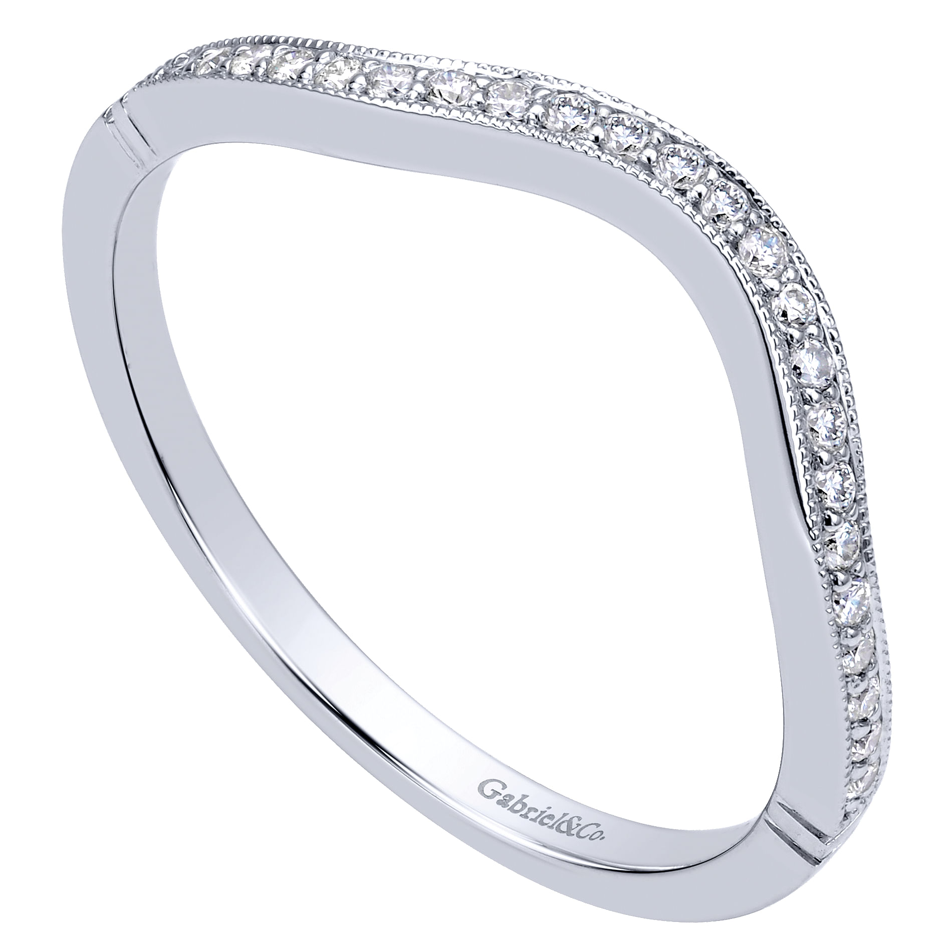 14k White Gold Diamond Curved Wedding Band angle 3 14k White Gold Diamond Curved Wedding Band angle 3