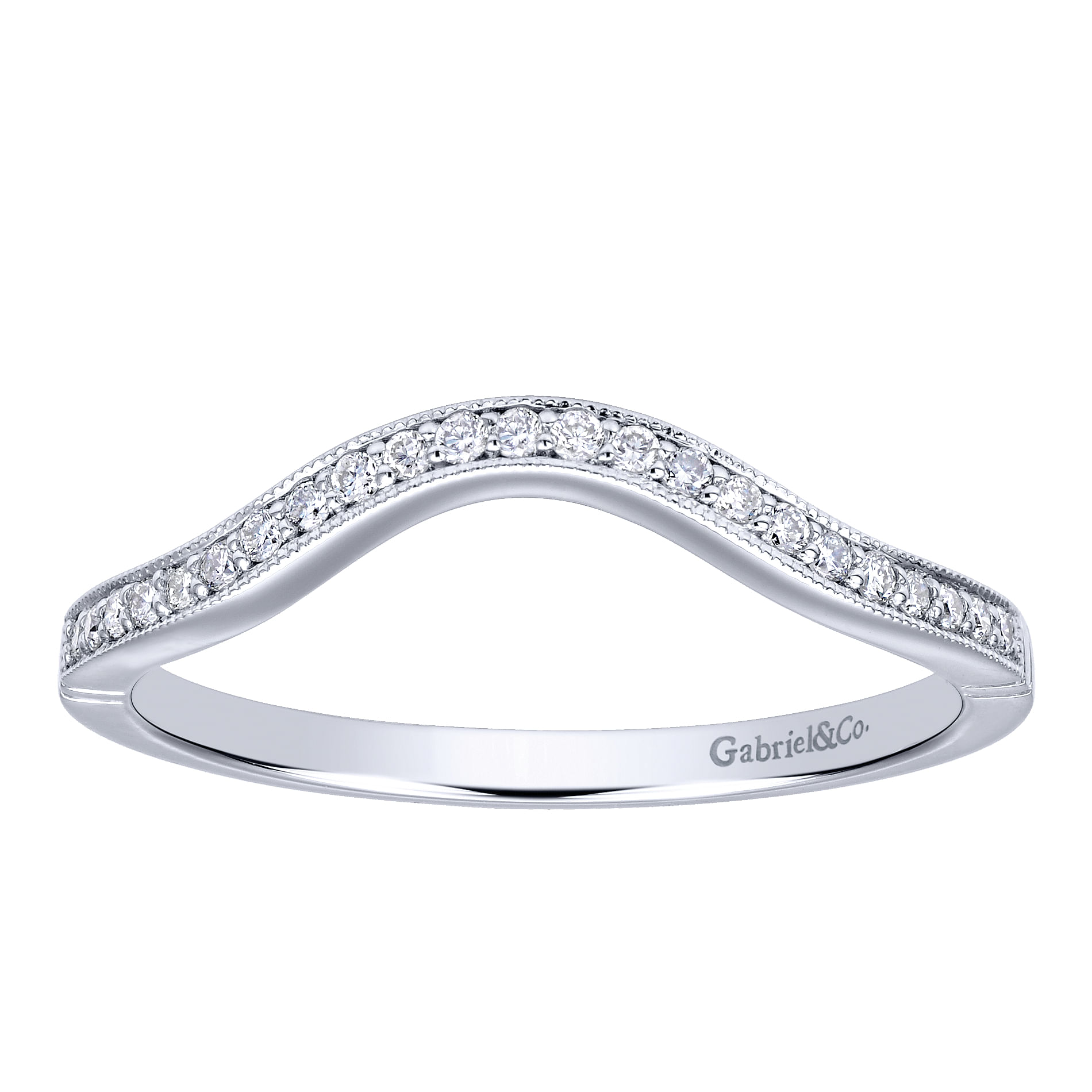 14k White Gold Diamond Curved Wedding Band angle 5 14k White Gold Diamond Curved Wedding Band angle 5