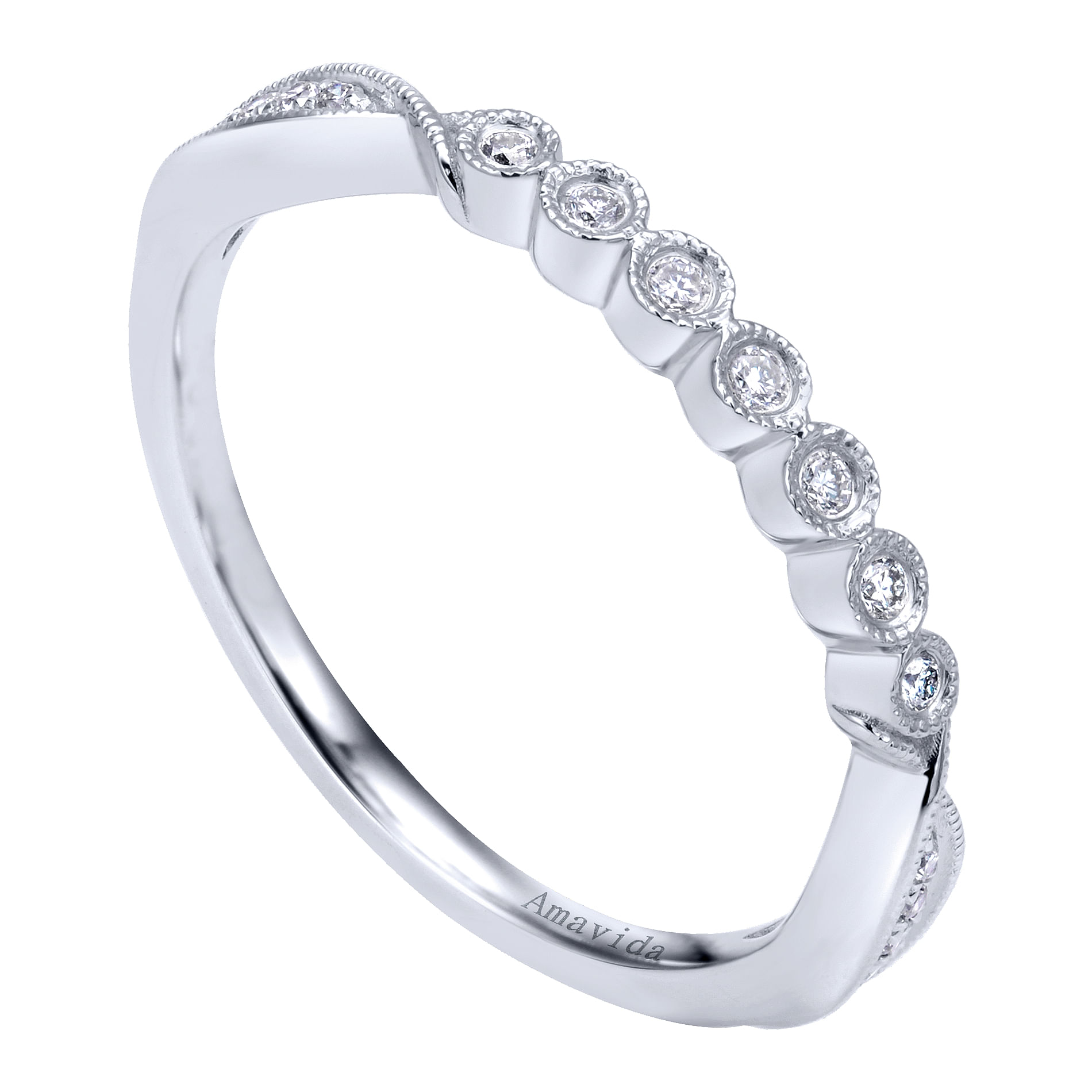 14k White Gold Diamond Curved Wedding Band angle 3 14k White Gold Diamond Curved Wedding Band angle 3