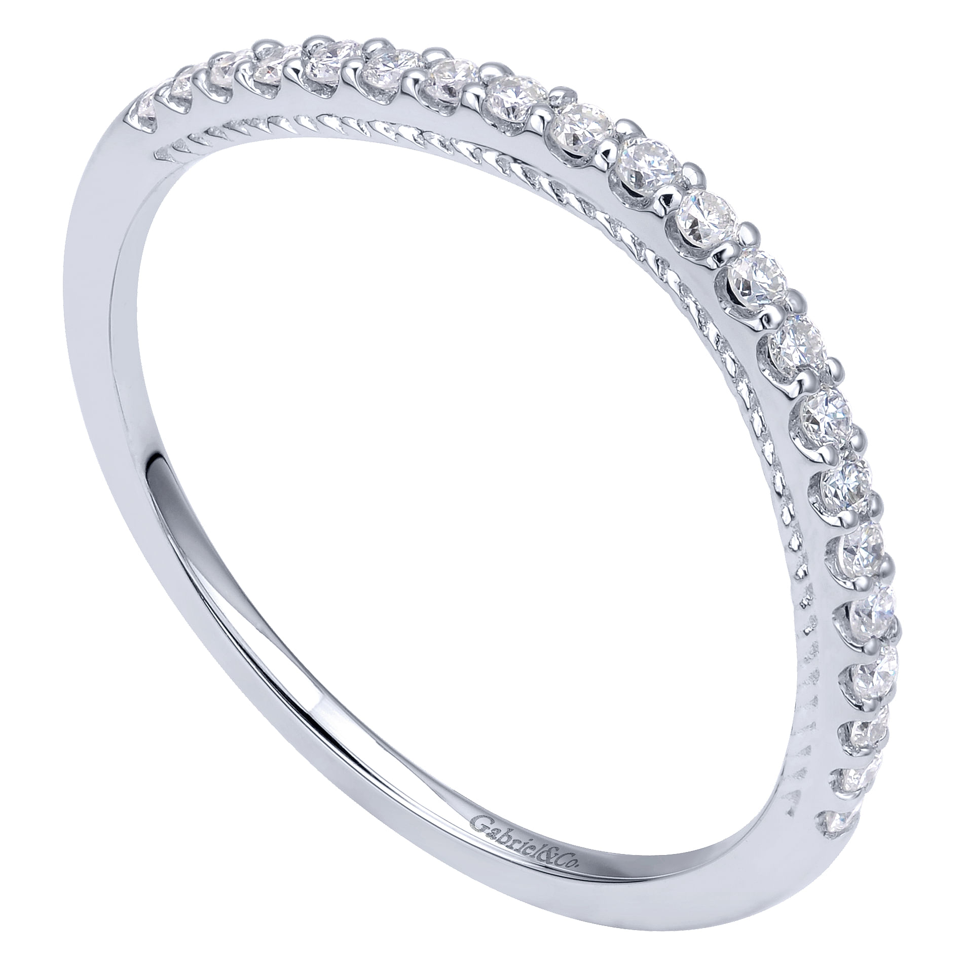 14k White Gold Diamond Curved Wedding Band angle 3 14k White Gold Diamond Curved Wedding Band angle 3