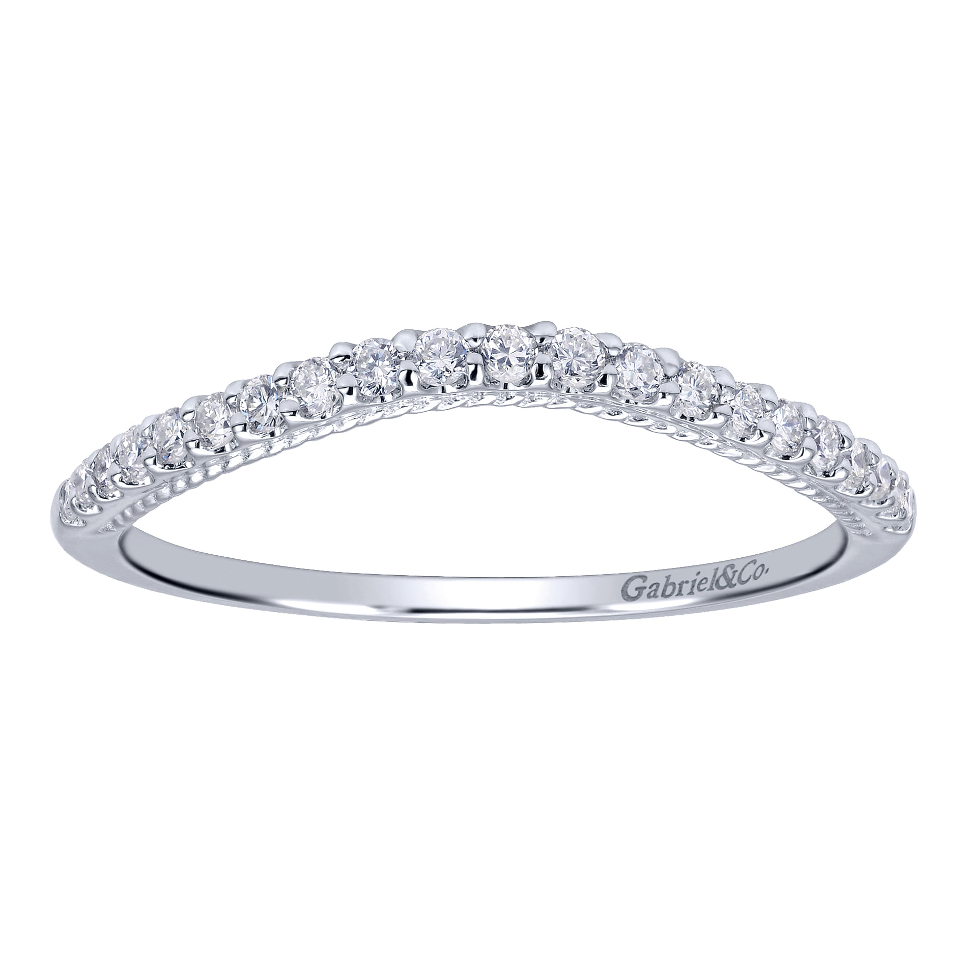 14k White Gold Diamond Curved Wedding Band angle 5 14k White Gold Diamond Curved Wedding Band angle 5