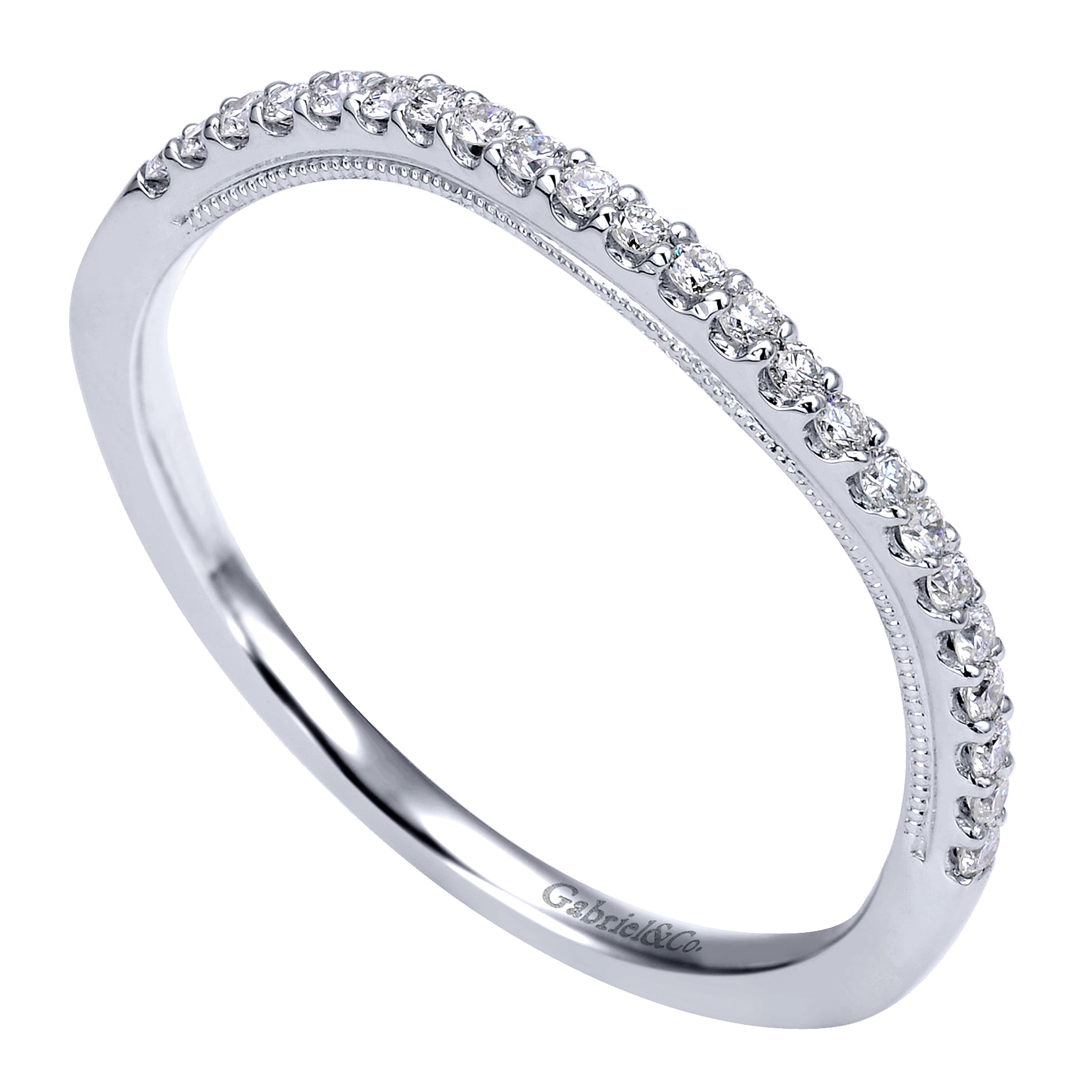 14k White Gold Diamond Curved Wedding Band angle 3 14k White Gold Diamond Curved Wedding Band angle 3