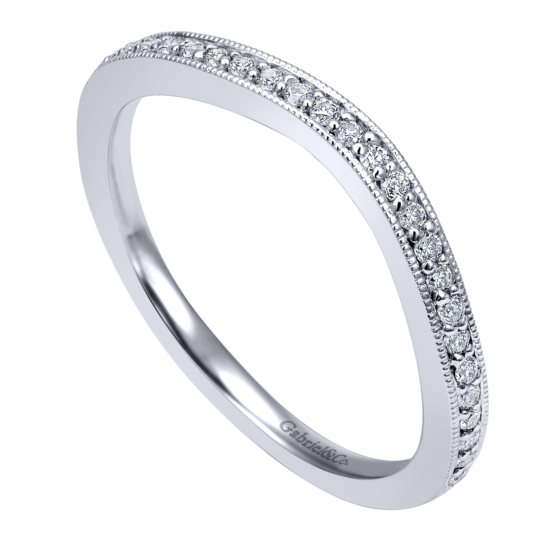 14k White Gold Diamond Curved Wedding Band angle 3 14k White Gold Diamond Curved Wedding Band angle 3