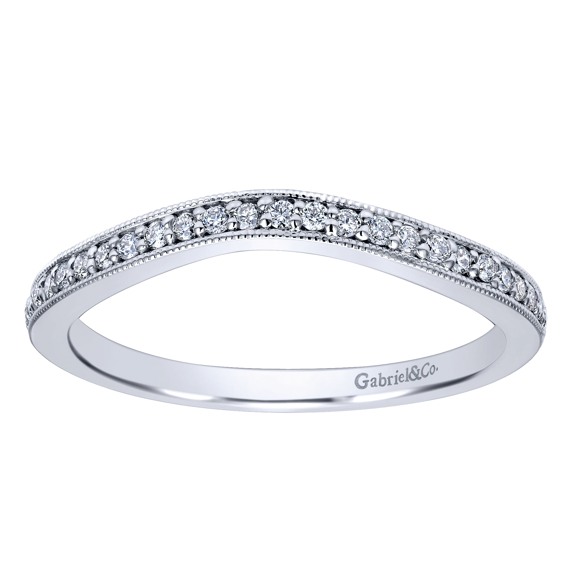 14k White Gold Diamond Curved Wedding Band angle 5 14k White Gold Diamond Curved Wedding Band angle 5