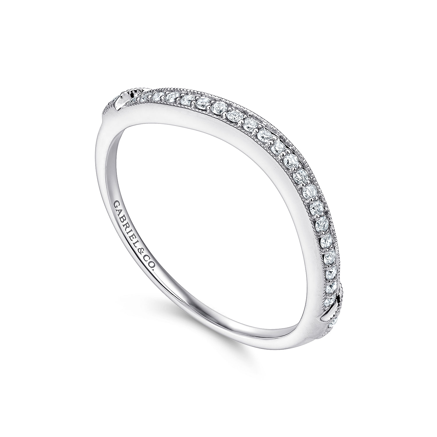 14k White Gold Diamond Curved Wedding Band angle 3 14k White Gold Diamond Curved Wedding Band angle 3