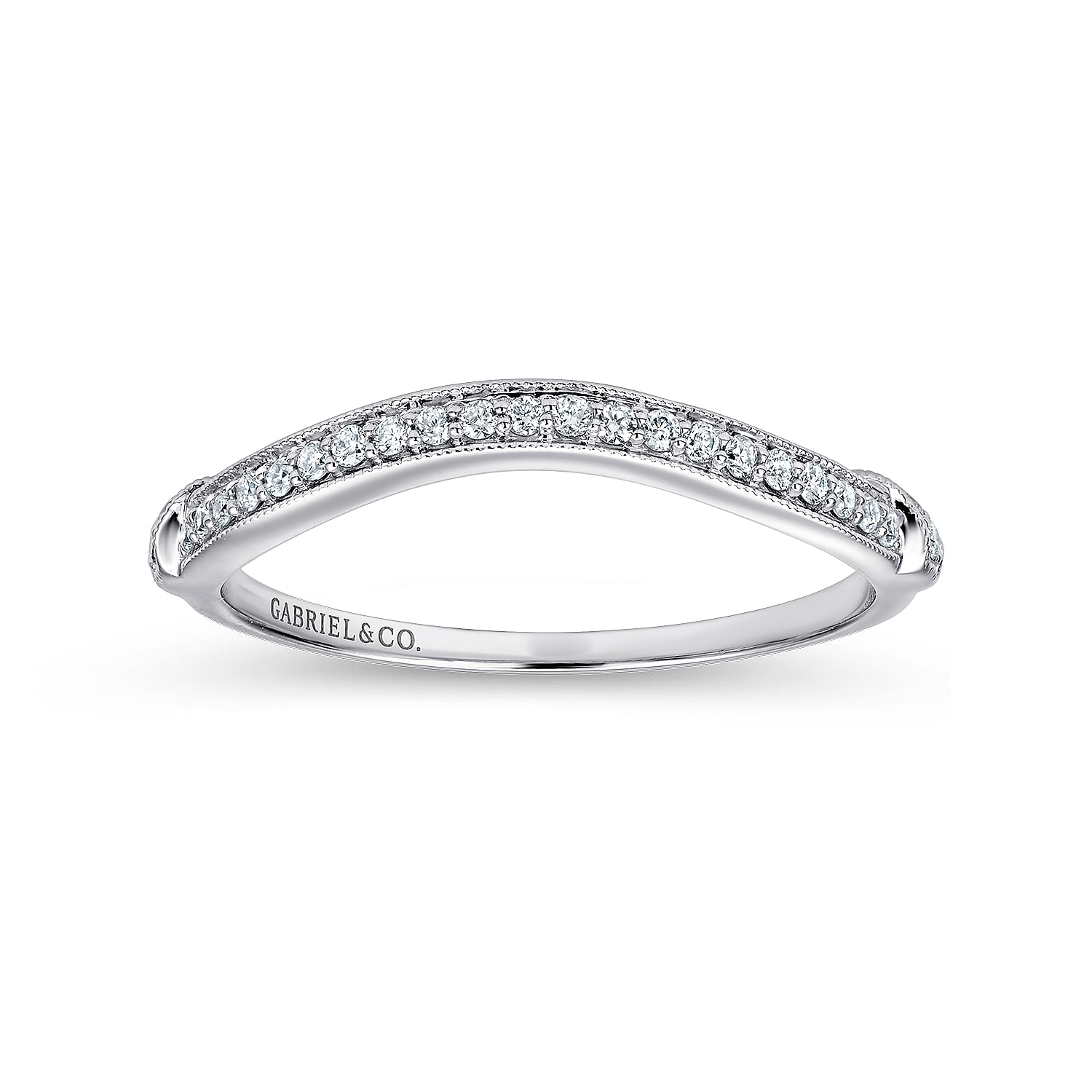 14k White Gold Diamond Curved Wedding Band angle 5 14k White Gold Diamond Curved Wedding Band angle 5