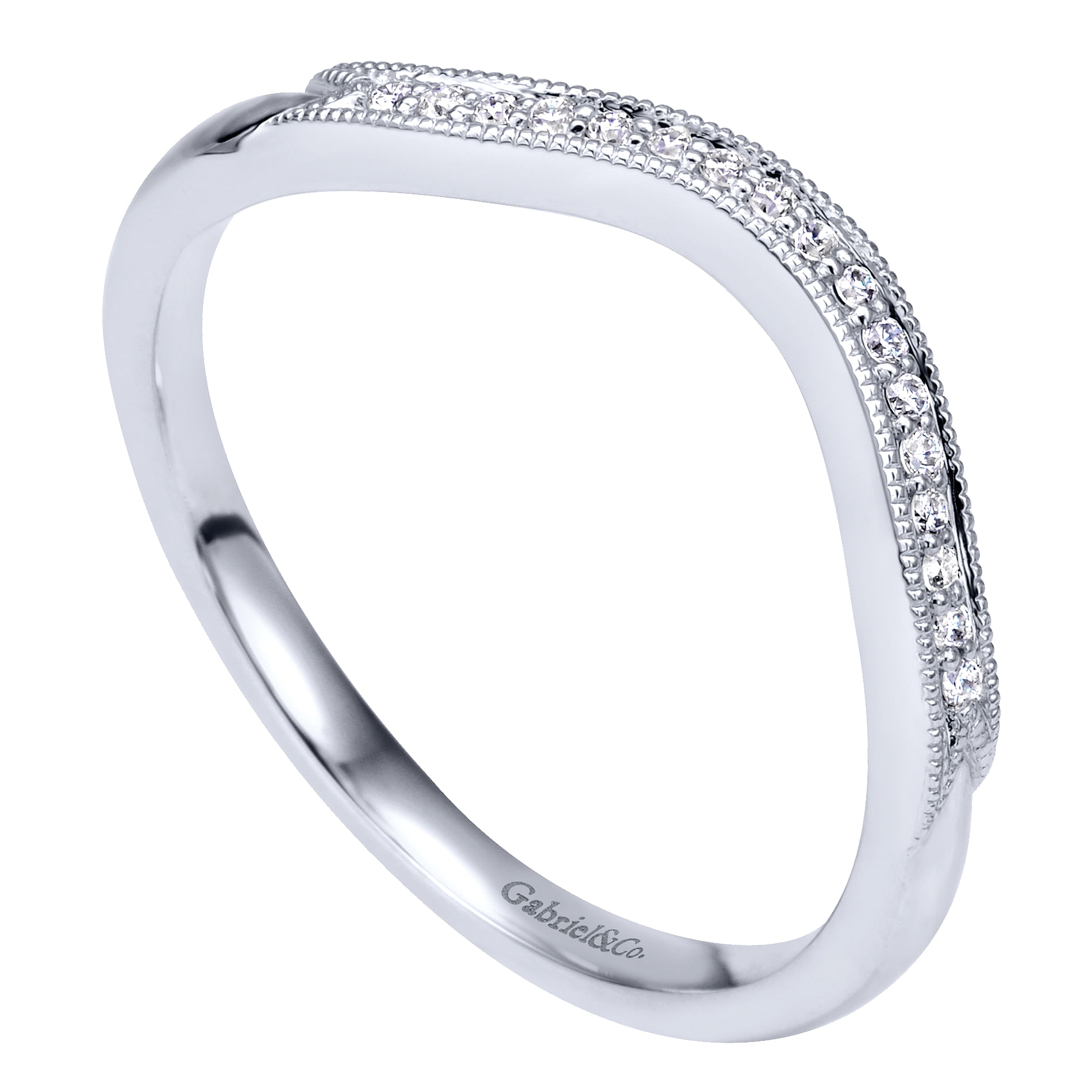 14k White Gold Diamond Curved Wedding Band angle 3 14k White Gold Diamond Curved Wedding Band angle 3