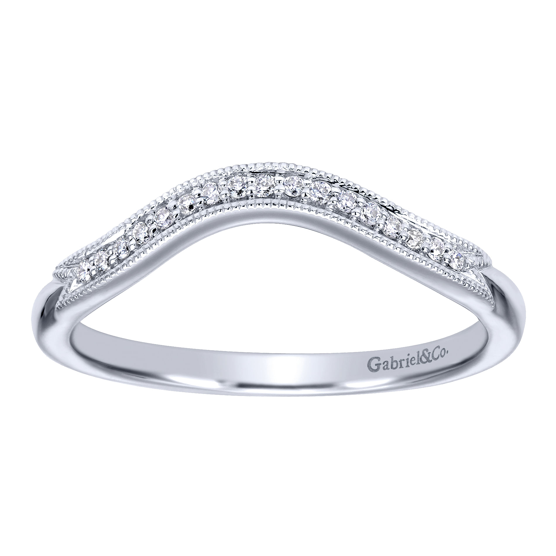 14k White Gold Diamond Curved Wedding Band angle 5 14k White Gold Diamond Curved Wedding Band angle 5