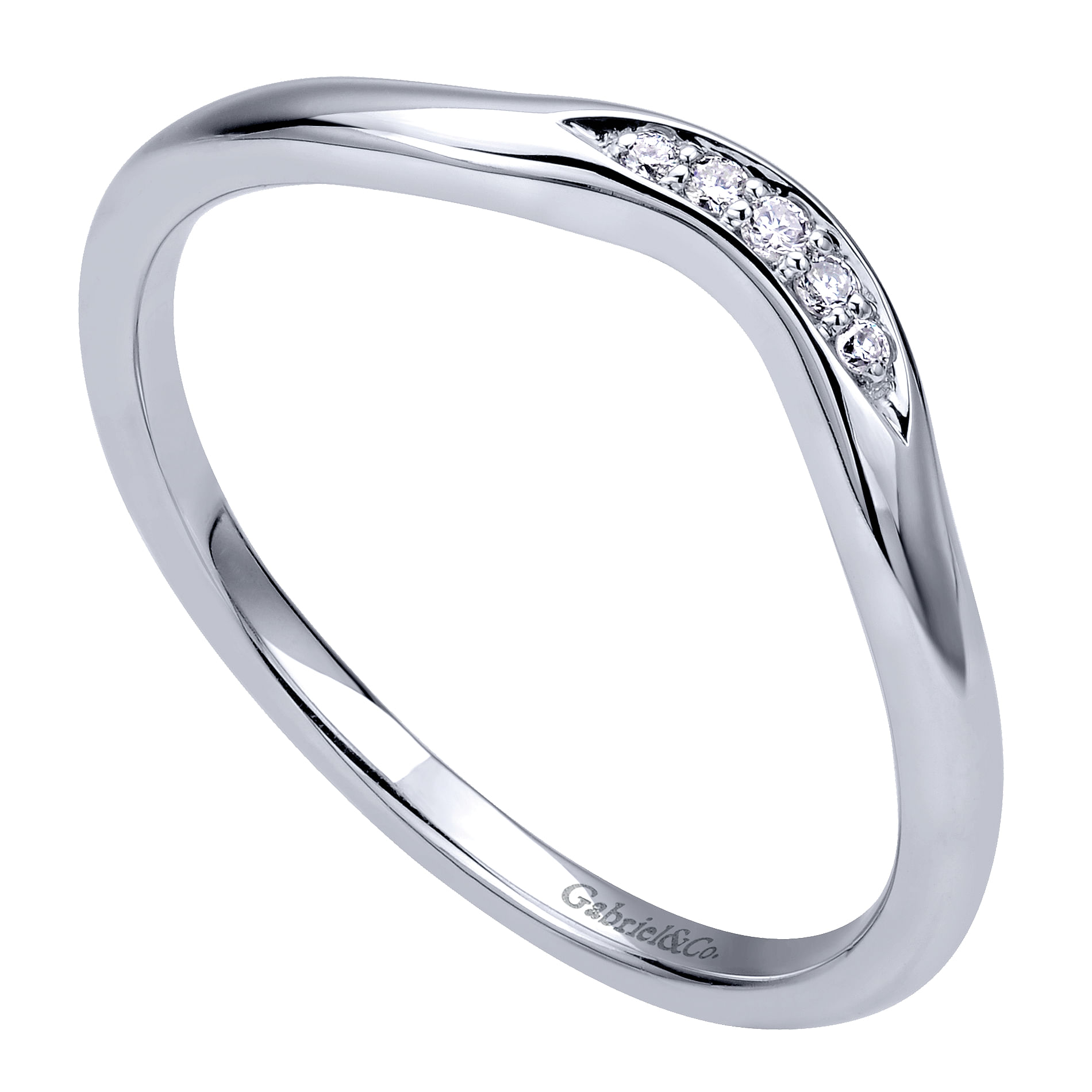 14k White Gold Diamond Curved Wedding Band angle 3 14k White Gold Diamond Curved Wedding Band angle 3