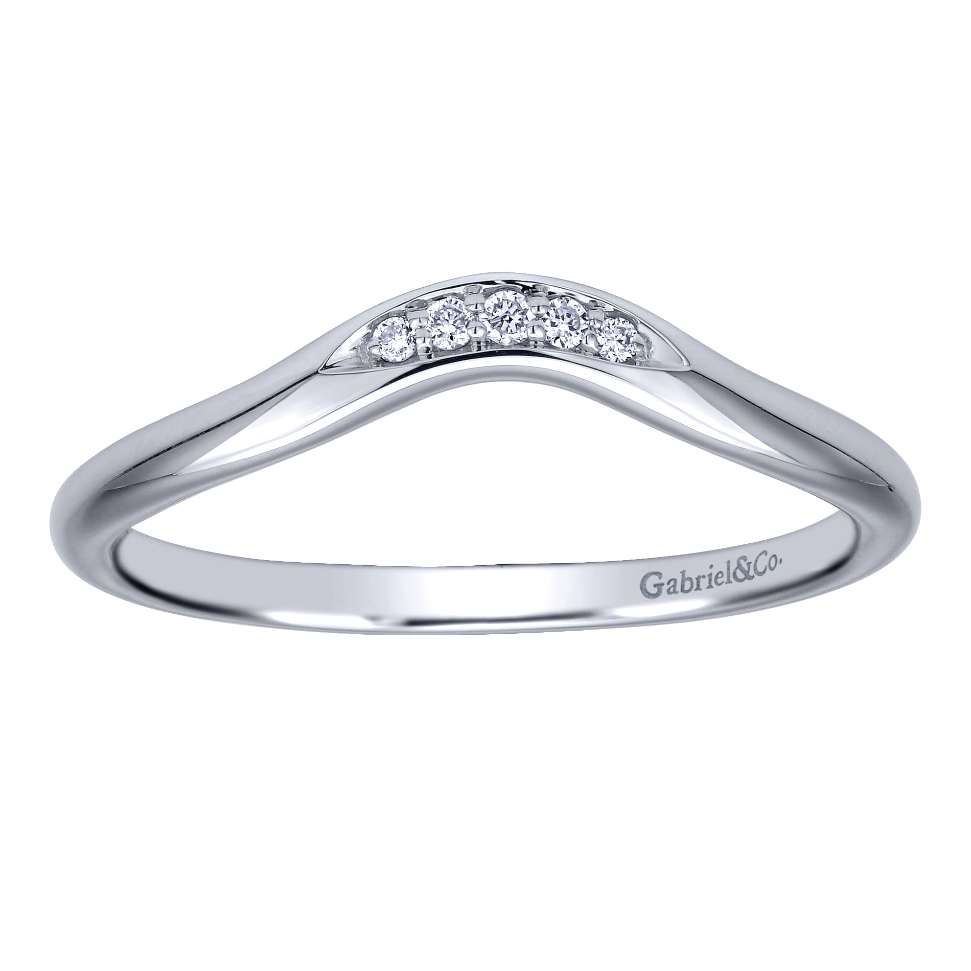 14k White Gold Diamond Curved Wedding Band angle 5 14k White Gold Diamond Curved Wedding Band angle 5