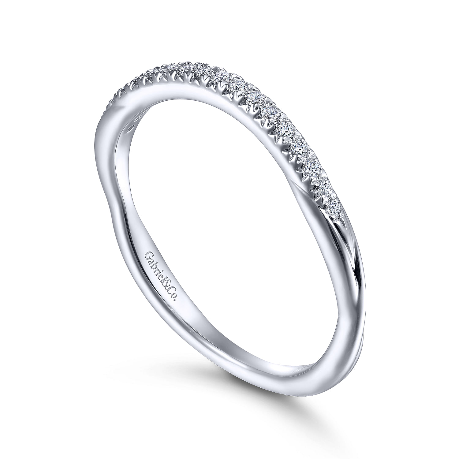 14k White Gold Diamond Curved Wedding Band angle 3 14k White Gold Diamond Curved Wedding Band angle 3