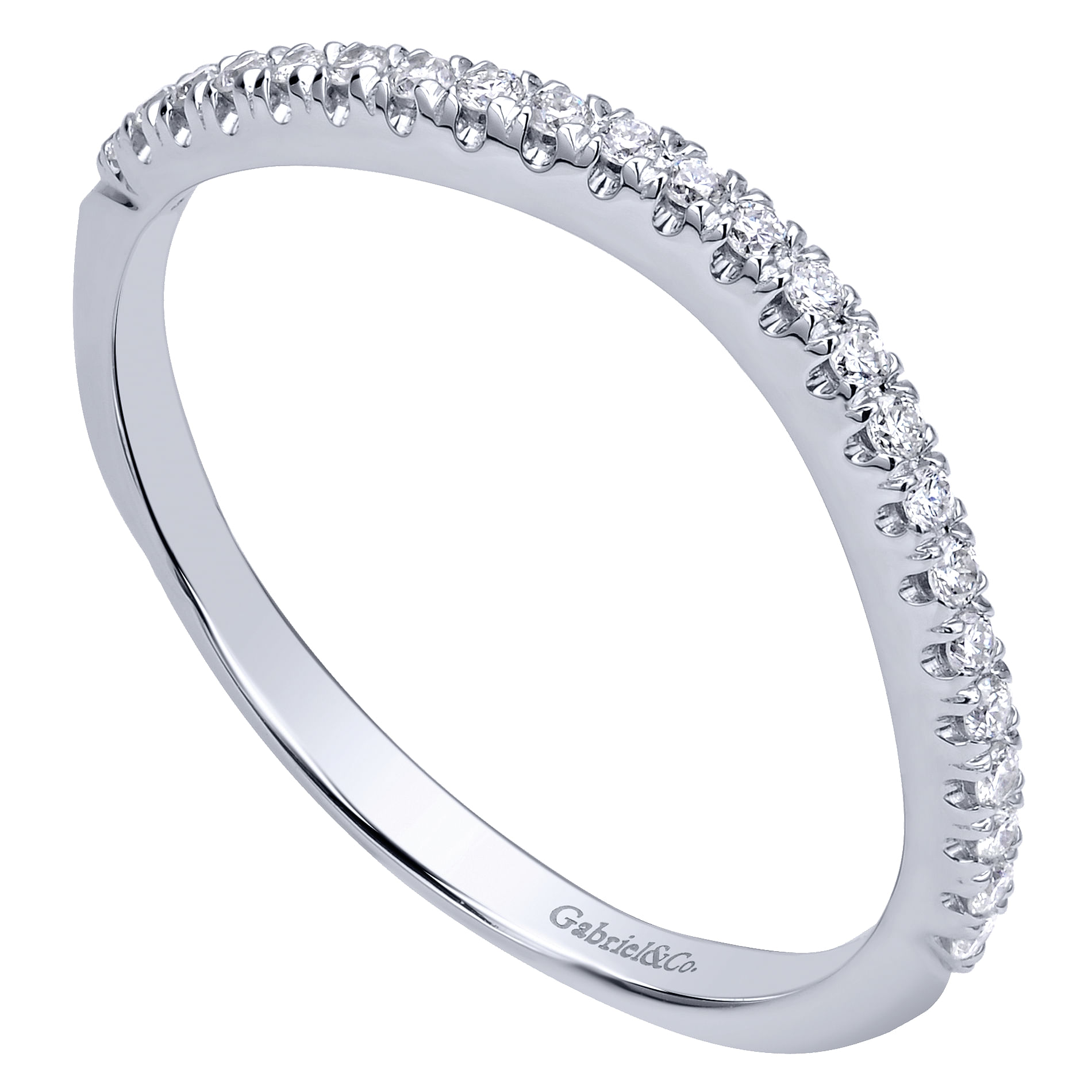14k White Gold Diamond Curved Wedding Band angle 3 14k White Gold Diamond Curved Wedding Band angle 3