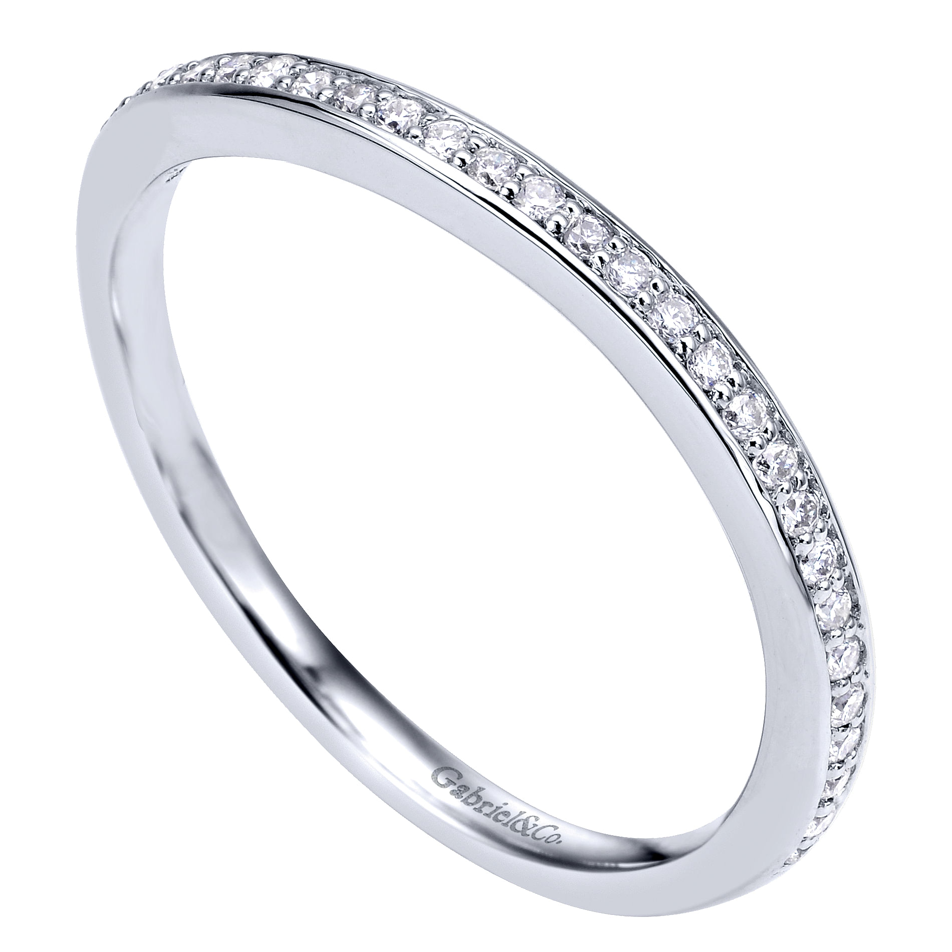 14k White Gold Diamond Curved Wedding Band angle 3 14k White Gold Diamond Curved Wedding Band angle 3