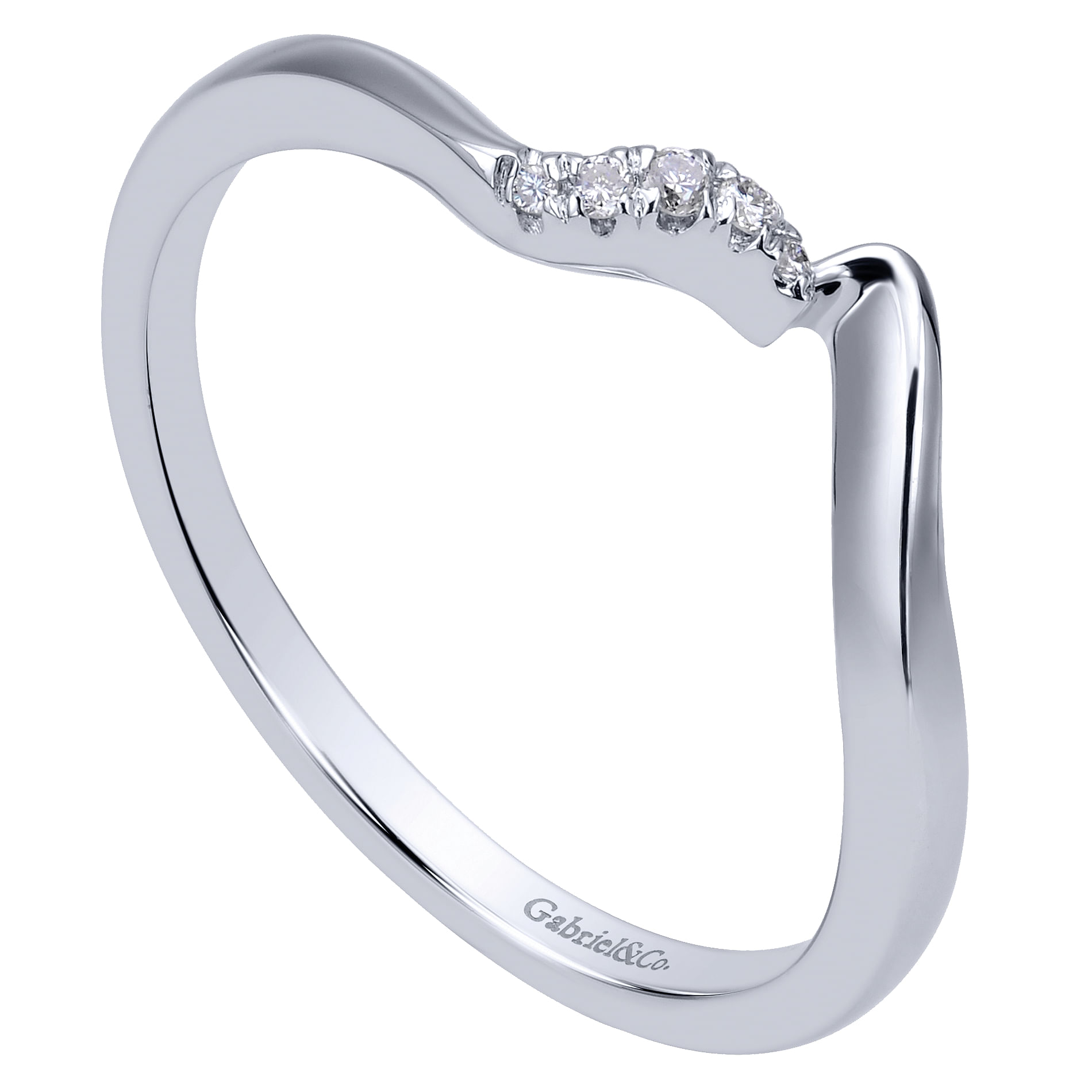 14k White Gold Diamond Curved Wedding Band angle 3 14k White Gold Diamond Curved Wedding Band angle 3