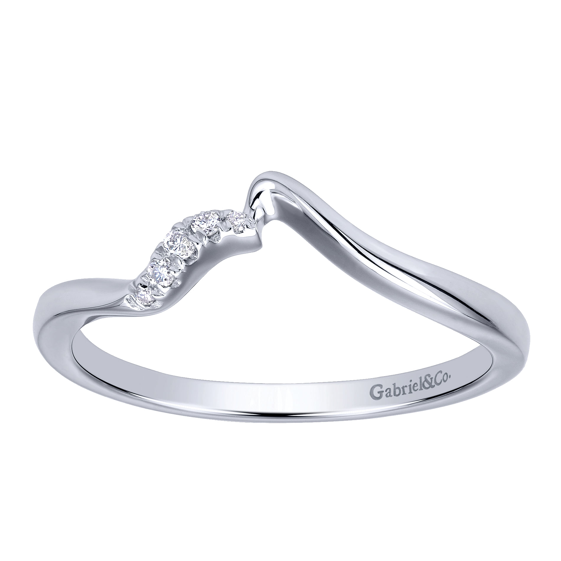 14k White Gold Diamond Curved Wedding Band angle 5 14k White Gold Diamond Curved Wedding Band angle 5