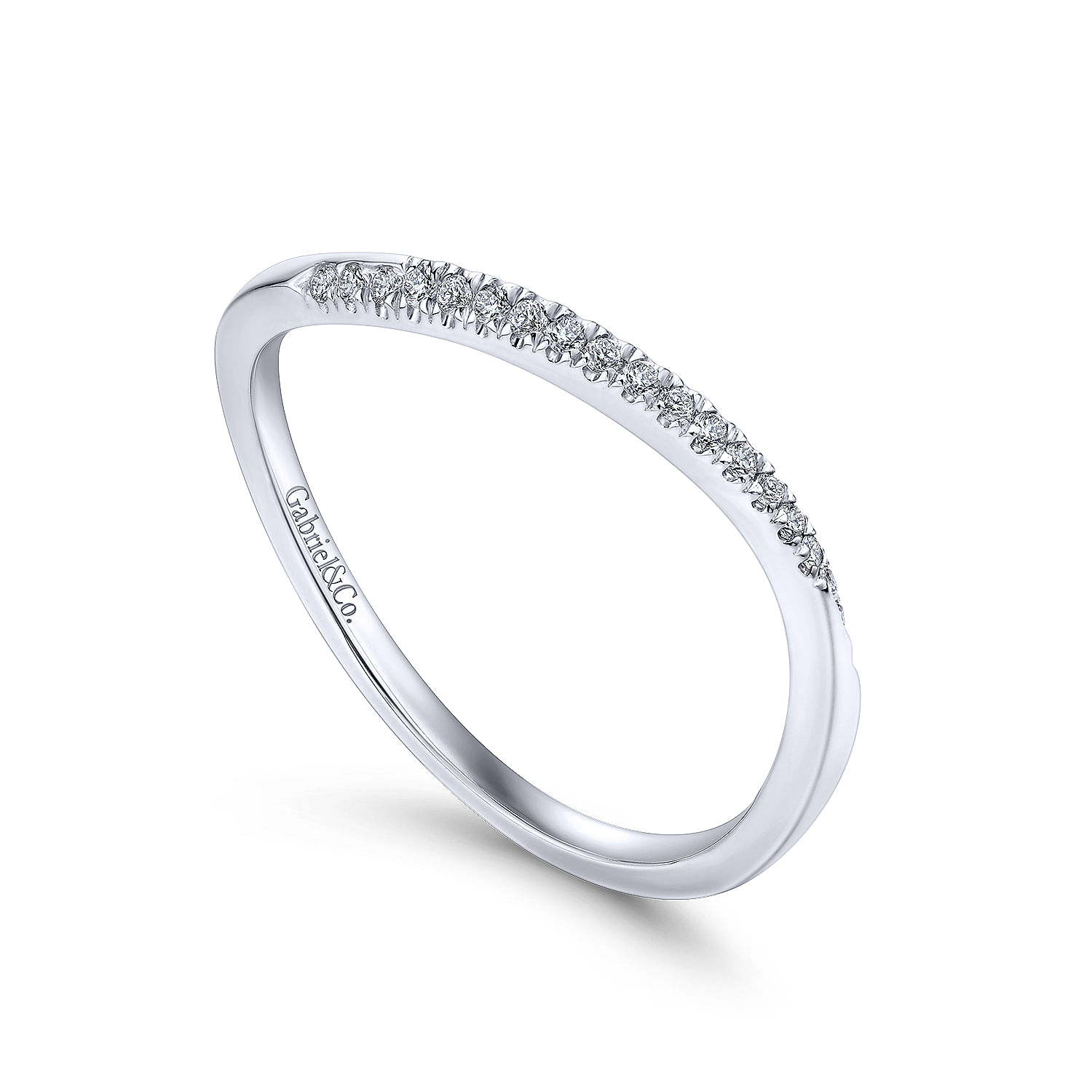 14k White Gold Diamond Curved Wedding Band angle 3 14k White Gold Diamond Curved Wedding Band angle 3