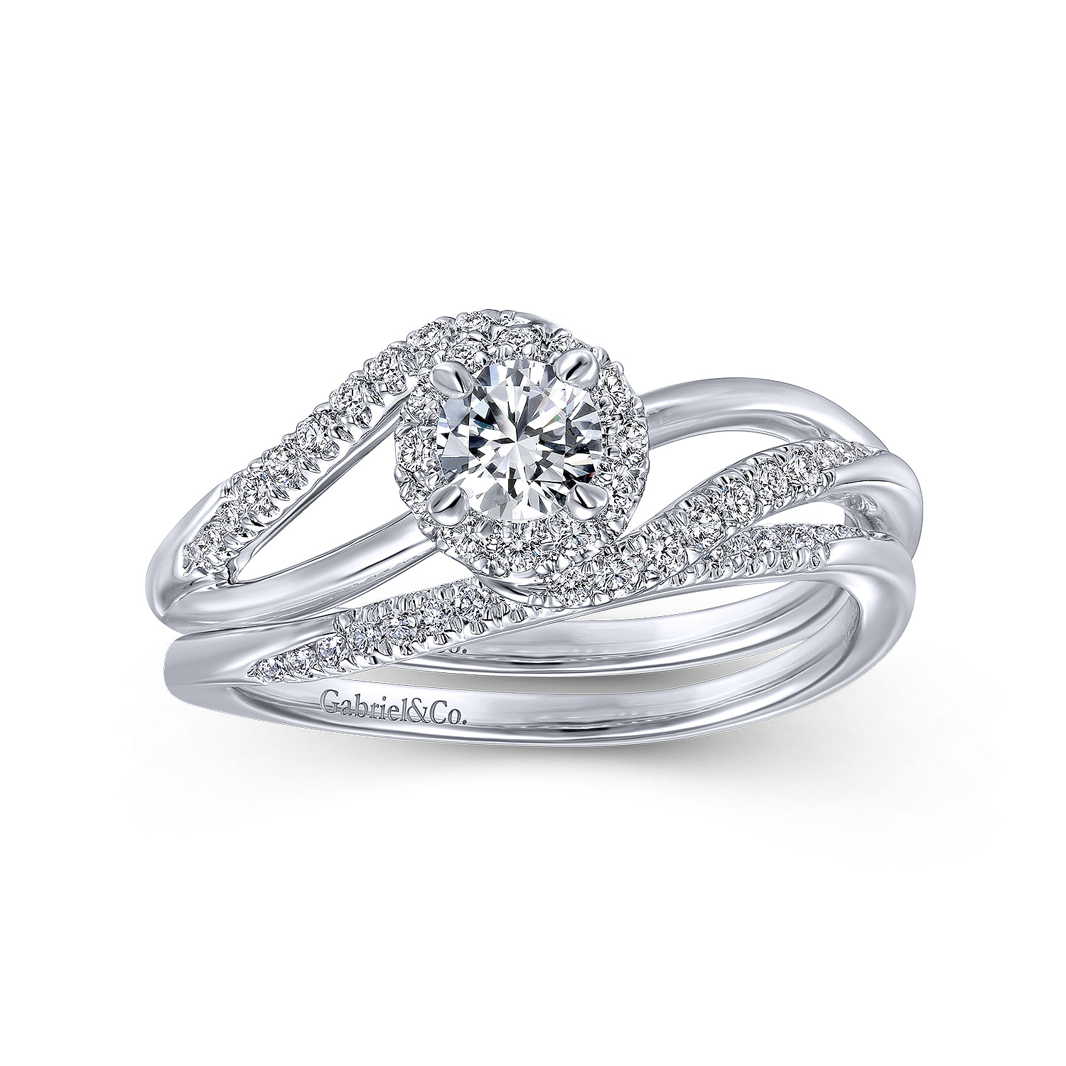 14k White Gold Diamond Curved Wedding Band angle 4 14k White Gold Diamond Curved Wedding Band angle 4