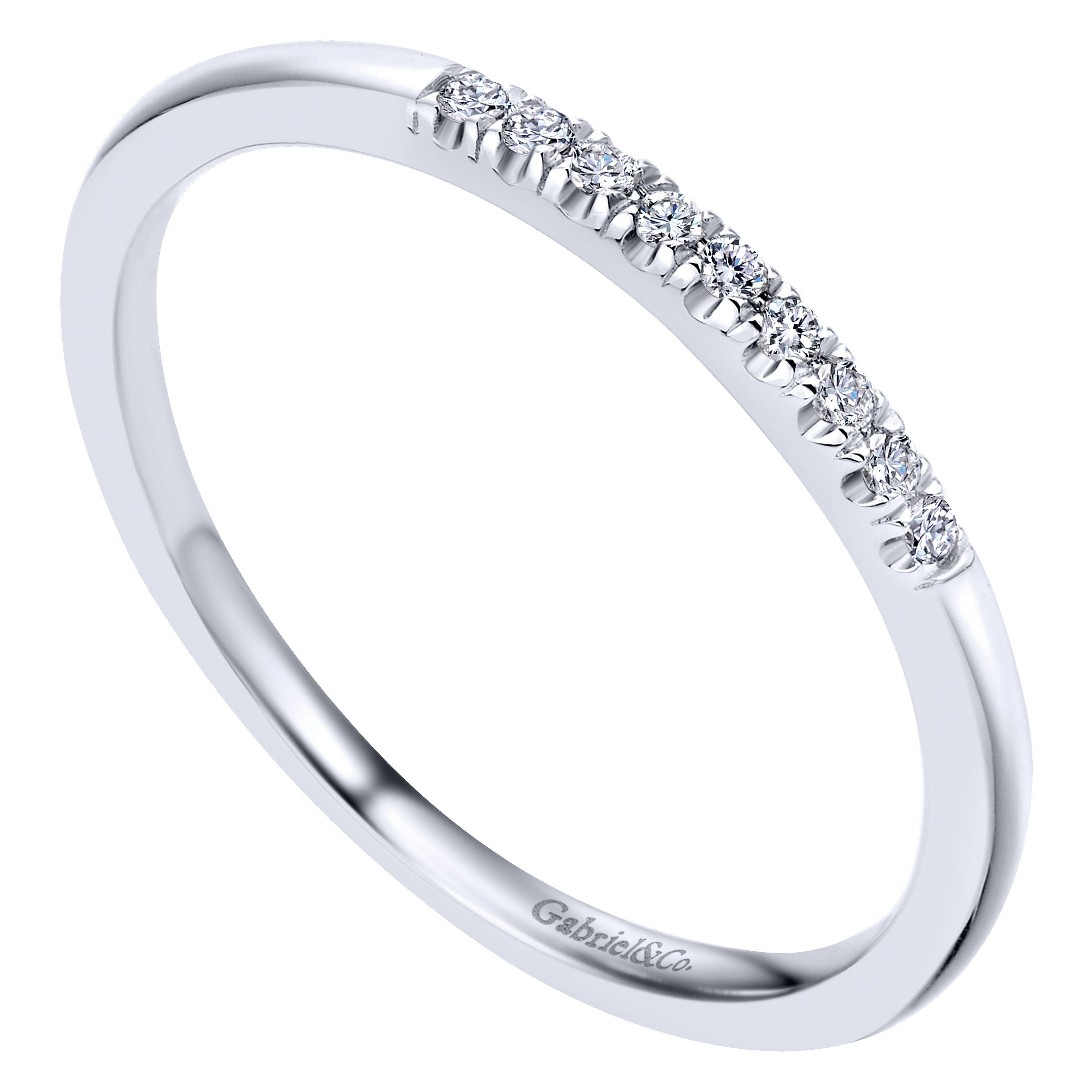 14k White Gold Diamond Curved Wedding Band angle 3 14k White Gold Diamond Curved Wedding Band angle 3