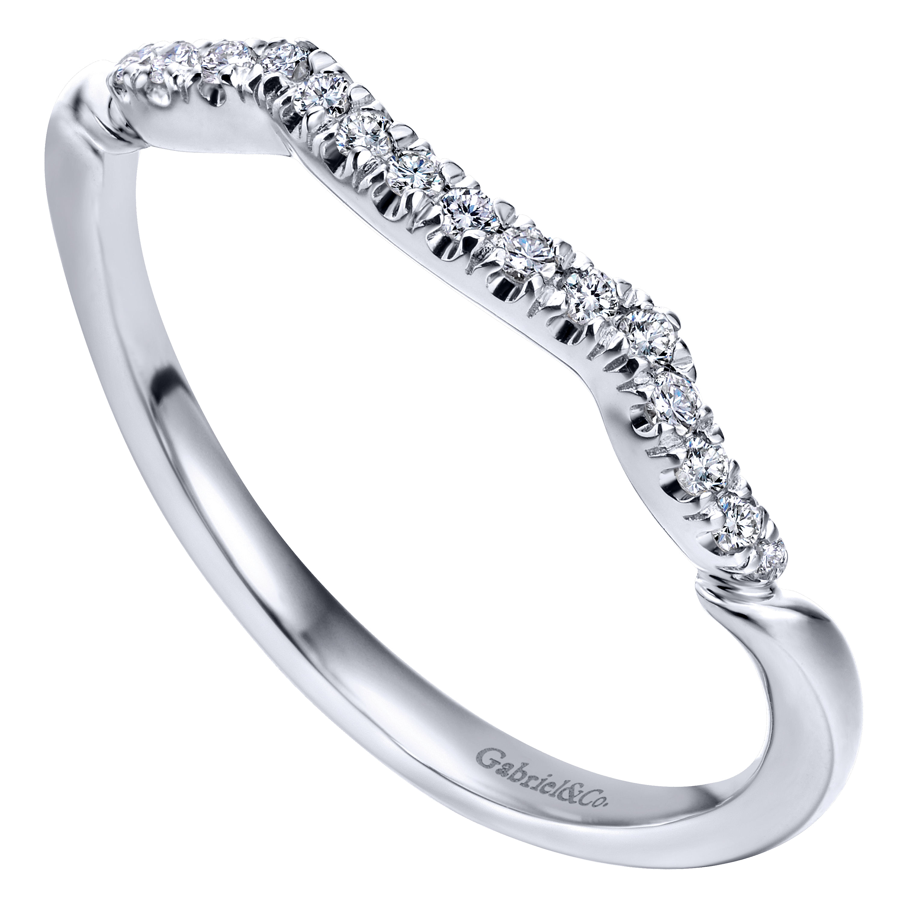 14k White Gold Diamond Curved Wedding Band angle 3 14k White Gold Diamond Curved Wedding Band angle 3