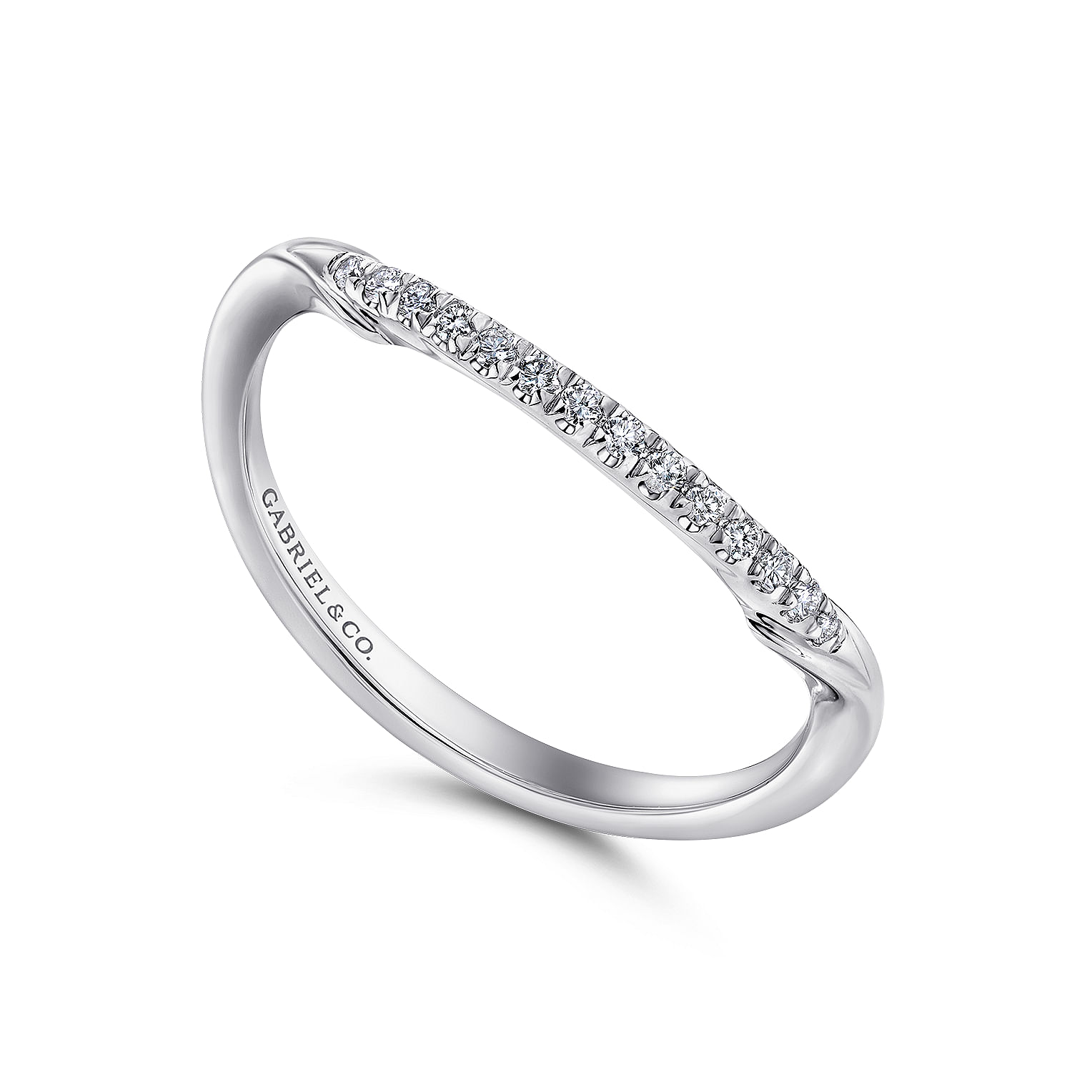 14k White Gold Diamond Curved Wedding Band angle 3 14k White Gold Diamond Curved Wedding Band angle 3