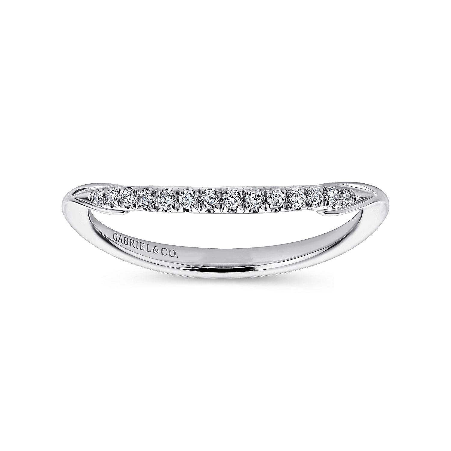 14k White Gold Diamond Curved Wedding Band angle 5 14k White Gold Diamond Curved Wedding Band angle 5