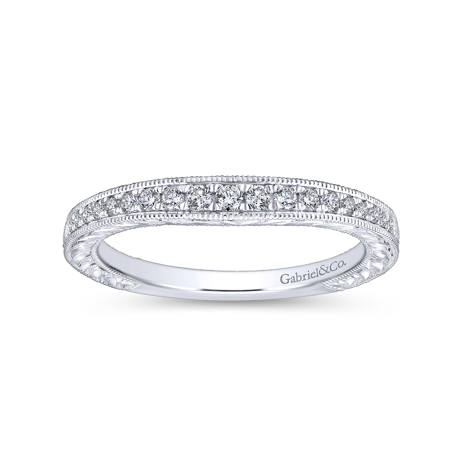 14k White Gold Diamond Curved Wedding Band angle 5 14k White Gold Diamond Curved Wedding Band angle 5