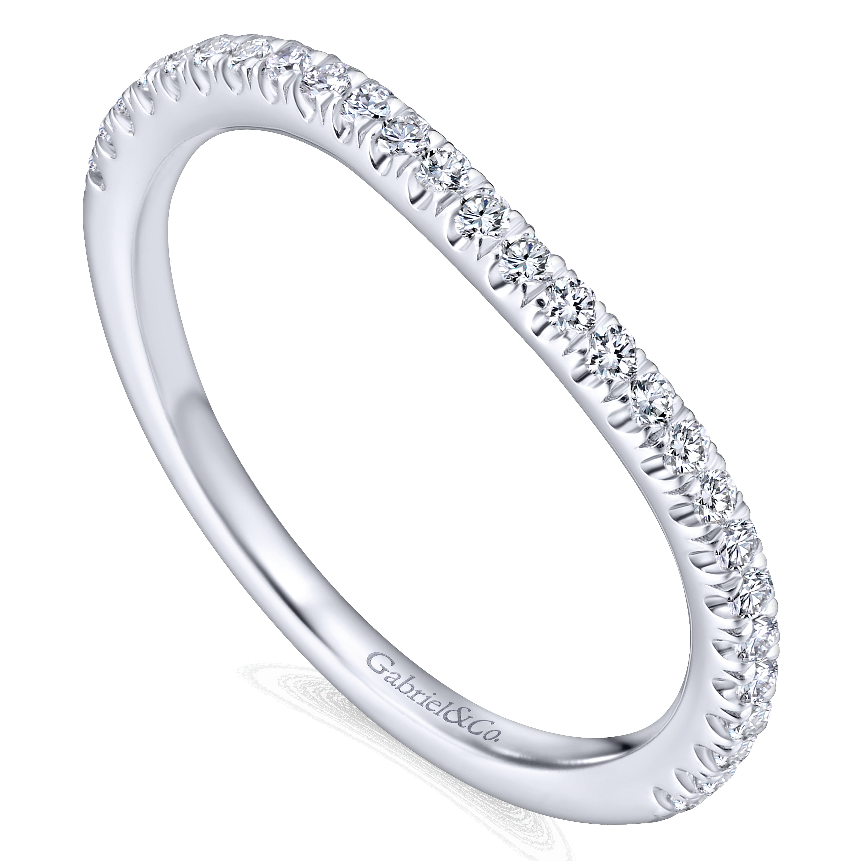 14k White Gold Diamond Curved Wedding Band angle 3 14k White Gold Diamond Curved Wedding Band angle 3