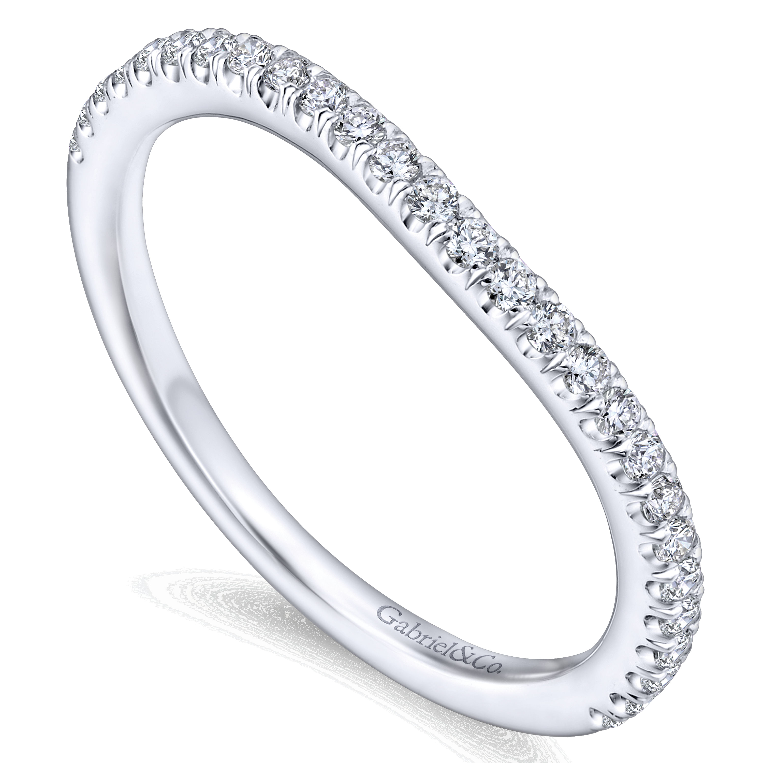 14k White Gold Diamond Curved Wedding Band angle 3 14k White Gold Diamond Curved Wedding Band angle 3