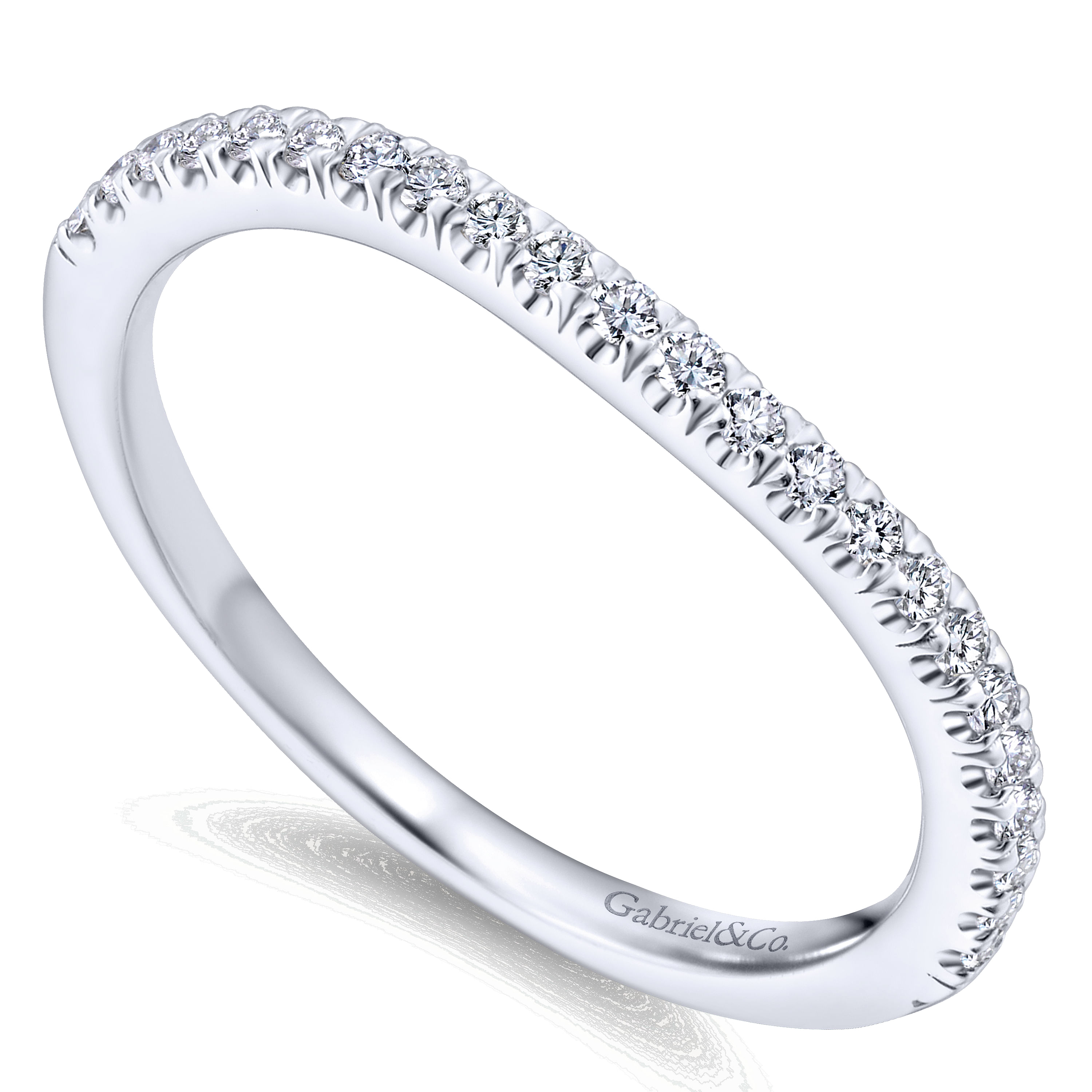 14k White Gold Diamond Curved Wedding Band angle 3 14k White Gold Diamond Curved Wedding Band angle 3