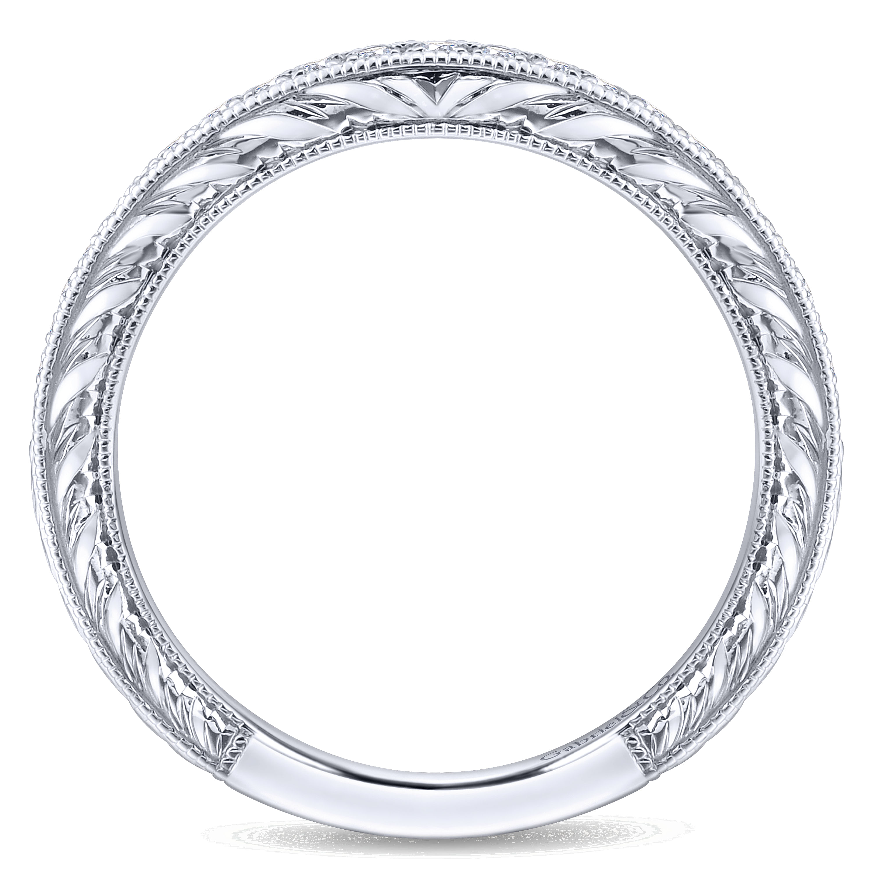 14k White Gold Diamond Curved Wedding Band angle 2 14k White Gold Diamond Curved Wedding Band angle 2
