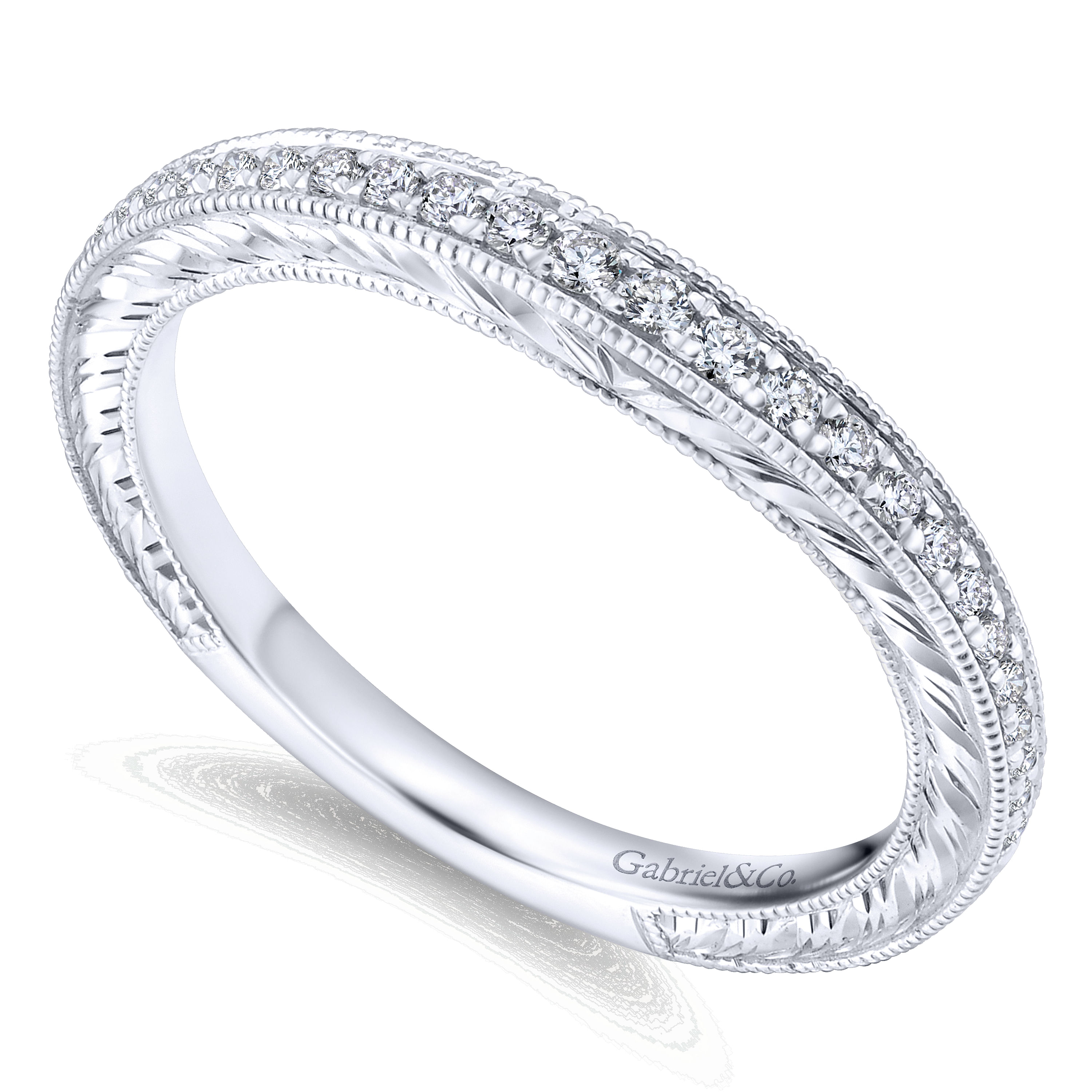 14k White Gold Diamond Curved Wedding Band angle 3 14k White Gold Diamond Curved Wedding Band angle 3