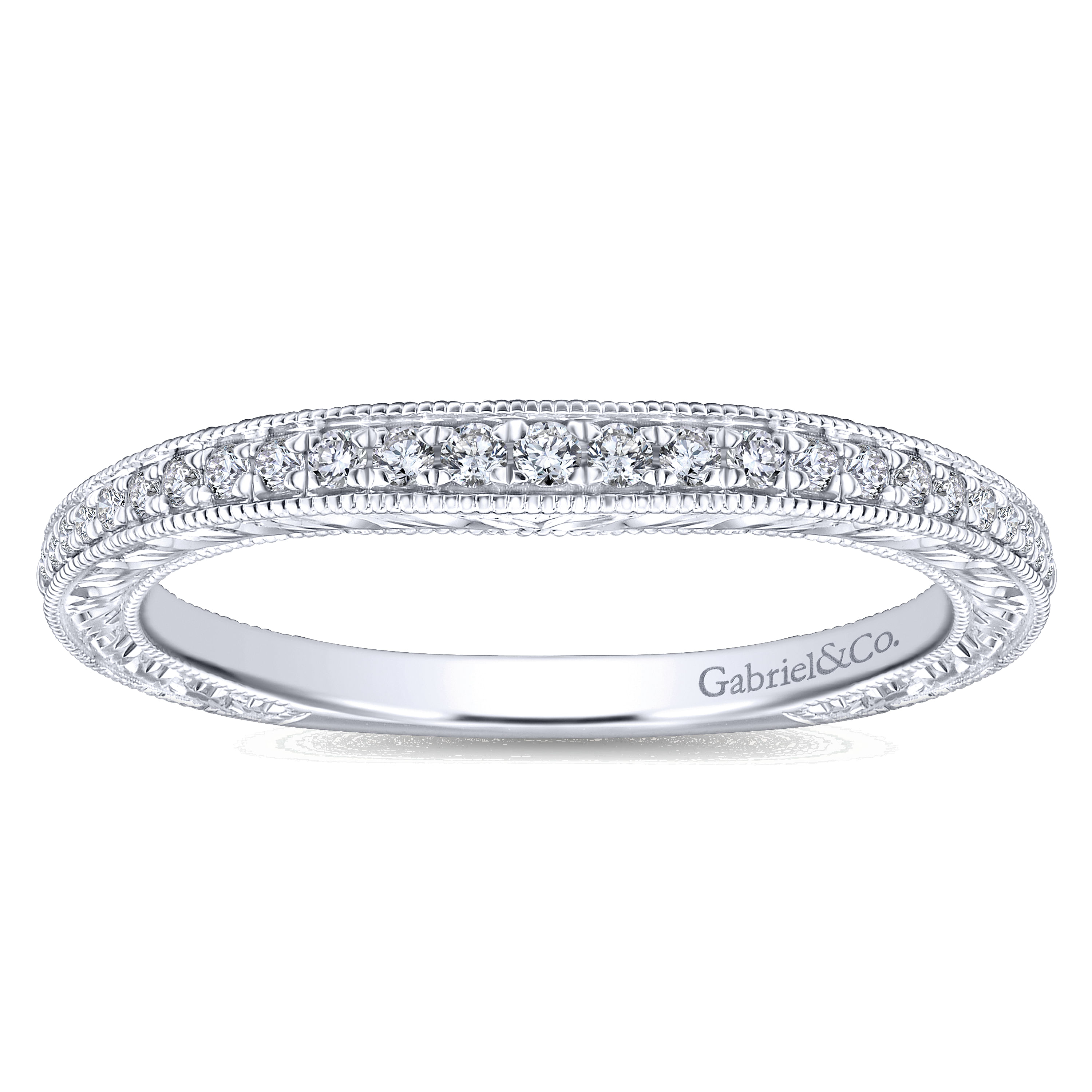 14k White Gold Diamond Curved Wedding Band angle 5 14k White Gold Diamond Curved Wedding Band angle 5