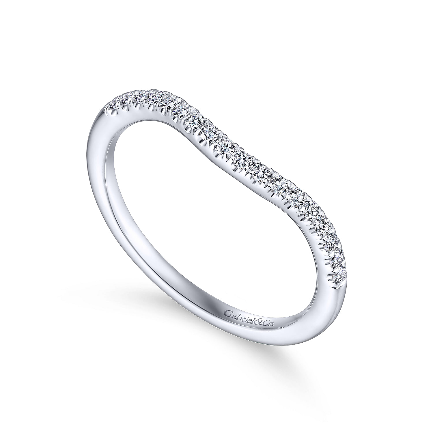 14k White Gold Diamond Curved Wedding Band angle 3 14k White Gold Diamond Curved Wedding Band angle 3