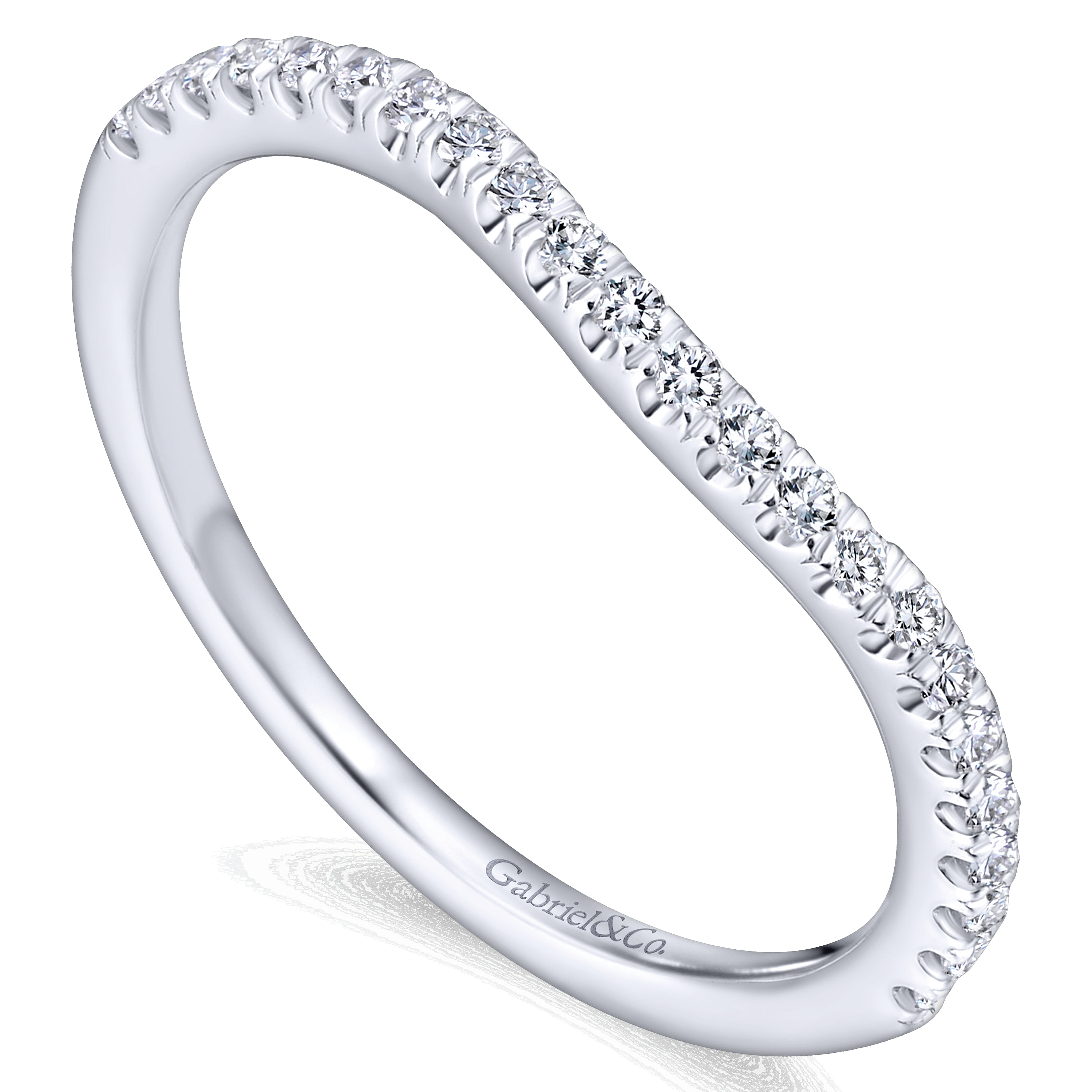 14k White Gold Diamond Curved Wedding Band angle 3 14k White Gold Diamond Curved Wedding Band angle 3