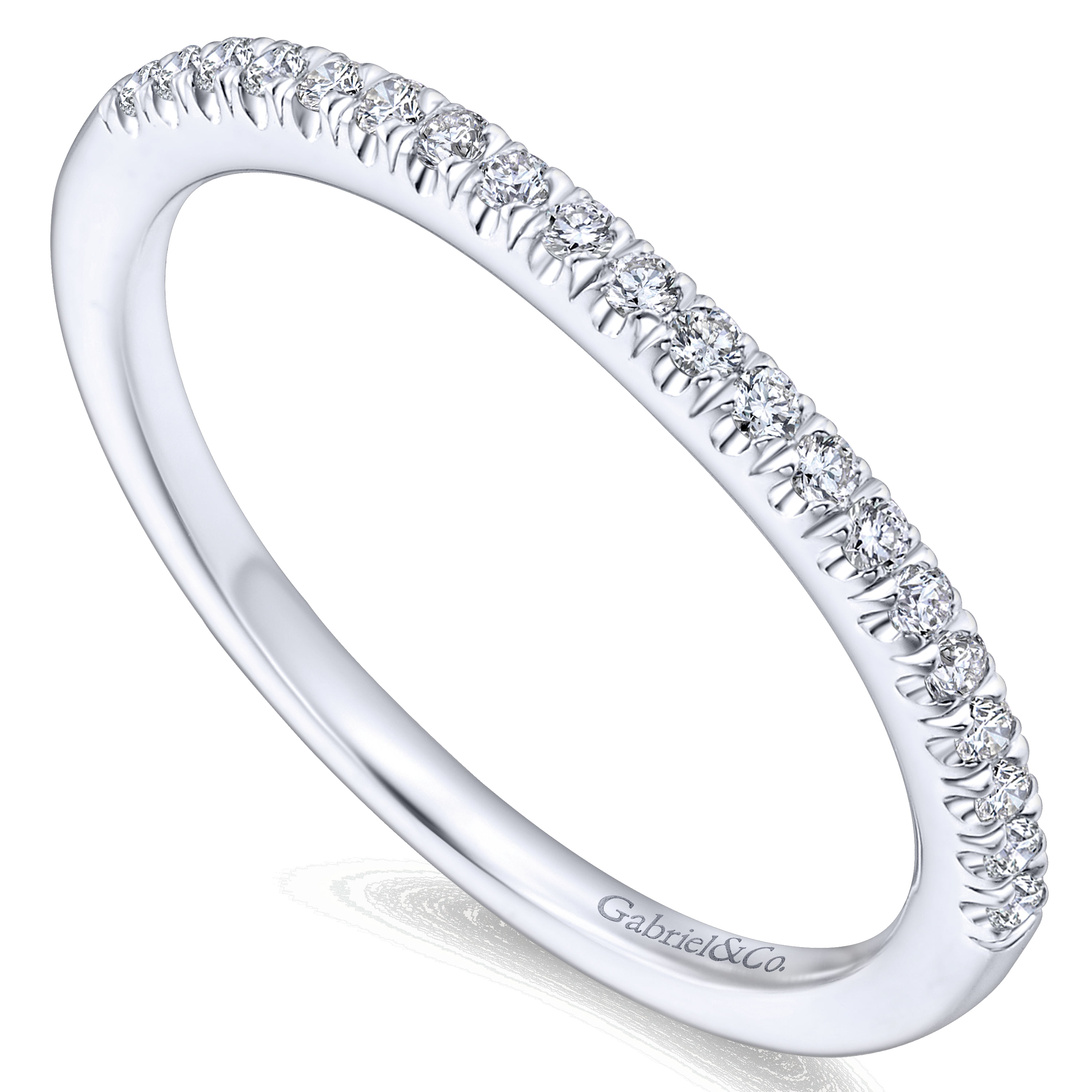 14k White Gold Diamond Curved Wedding Band angle 3 14k White Gold Diamond Curved Wedding Band angle 3