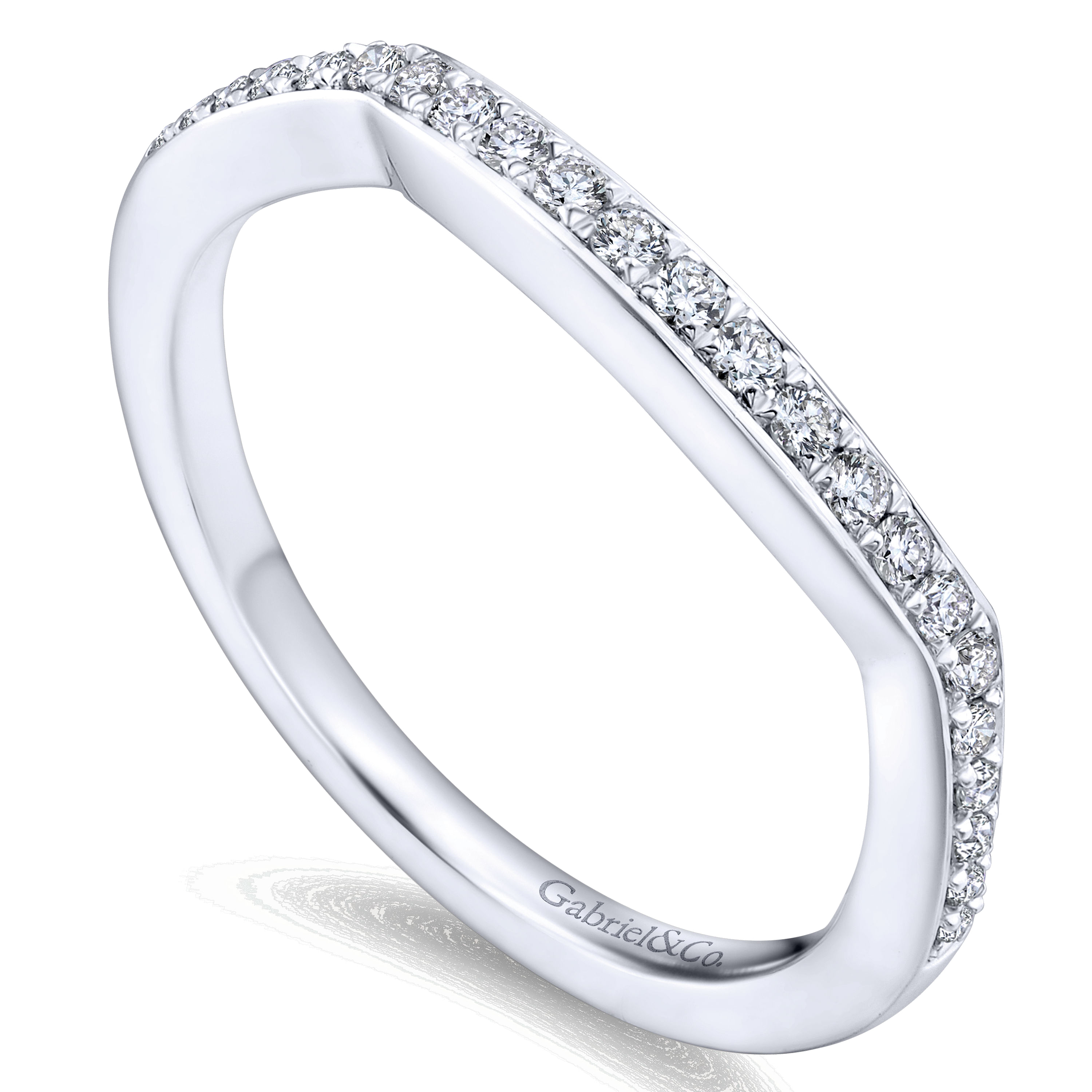 14k White Gold Diamond Curved Wedding Band angle 3 14k White Gold Diamond Curved Wedding Band angle 3