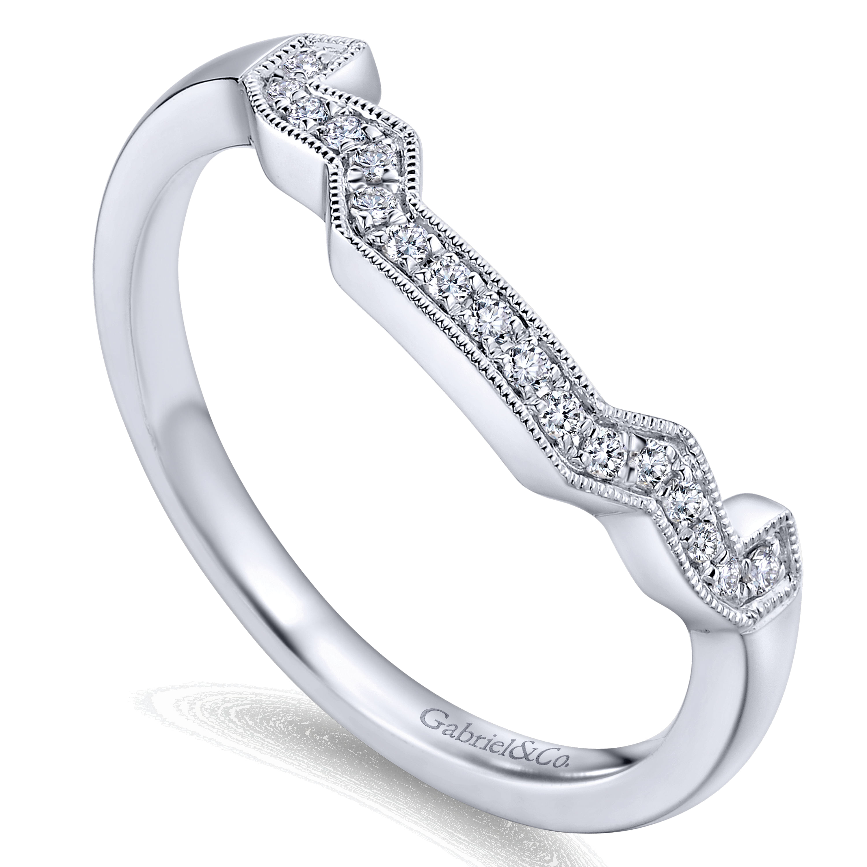 14k White Gold Diamond Curved Wedding Band angle 3 14k White Gold Diamond Curved Wedding Band angle 3