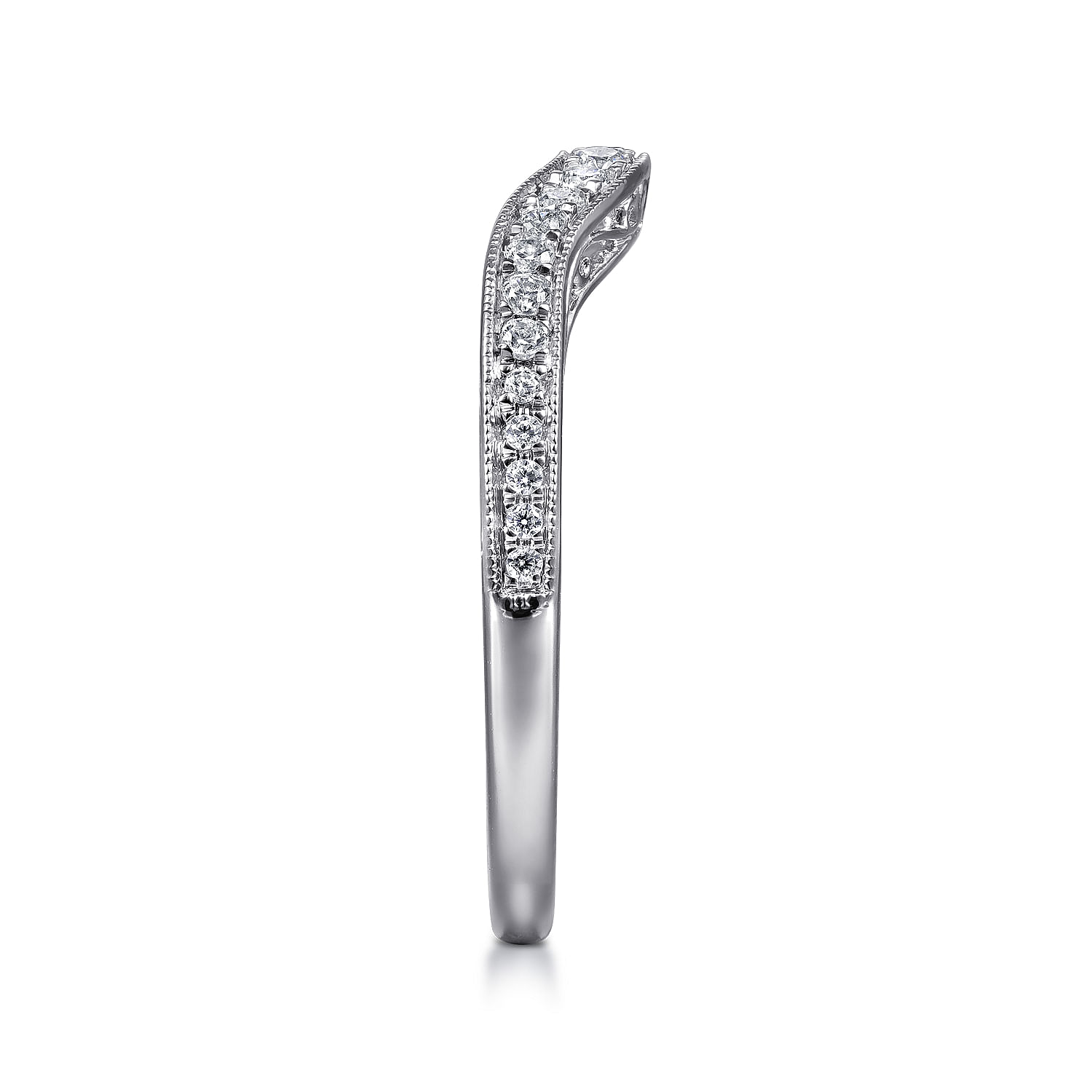 14k White Gold Diamond Curved Wedding Band angle 5 14k White Gold Diamond Curved Wedding Band angle 5