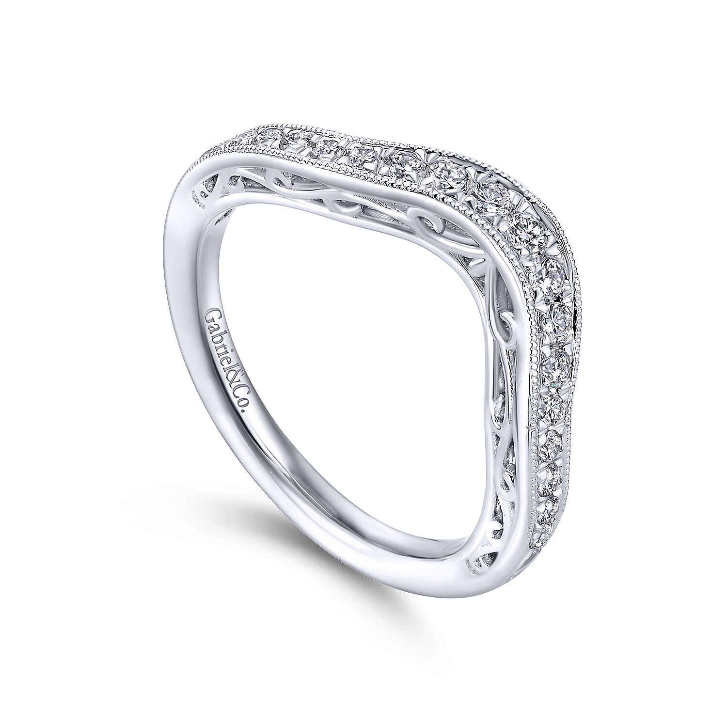 14k White Gold Diamond Curved Wedding Band angle 3 14k White Gold Diamond Curved Wedding Band angle 3