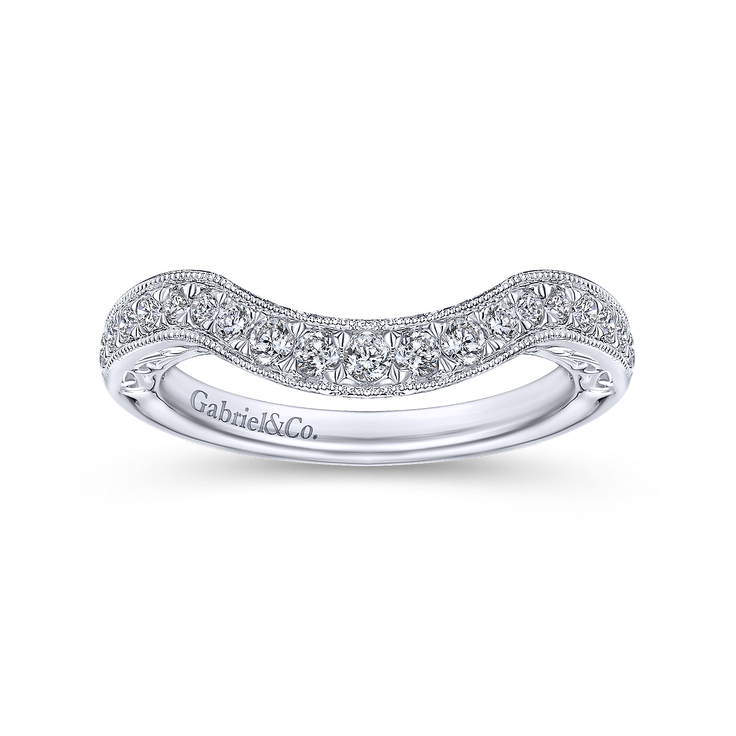 14k White Gold Diamond Curved Wedding Band angle 5 14k White Gold Diamond Curved Wedding Band angle 5