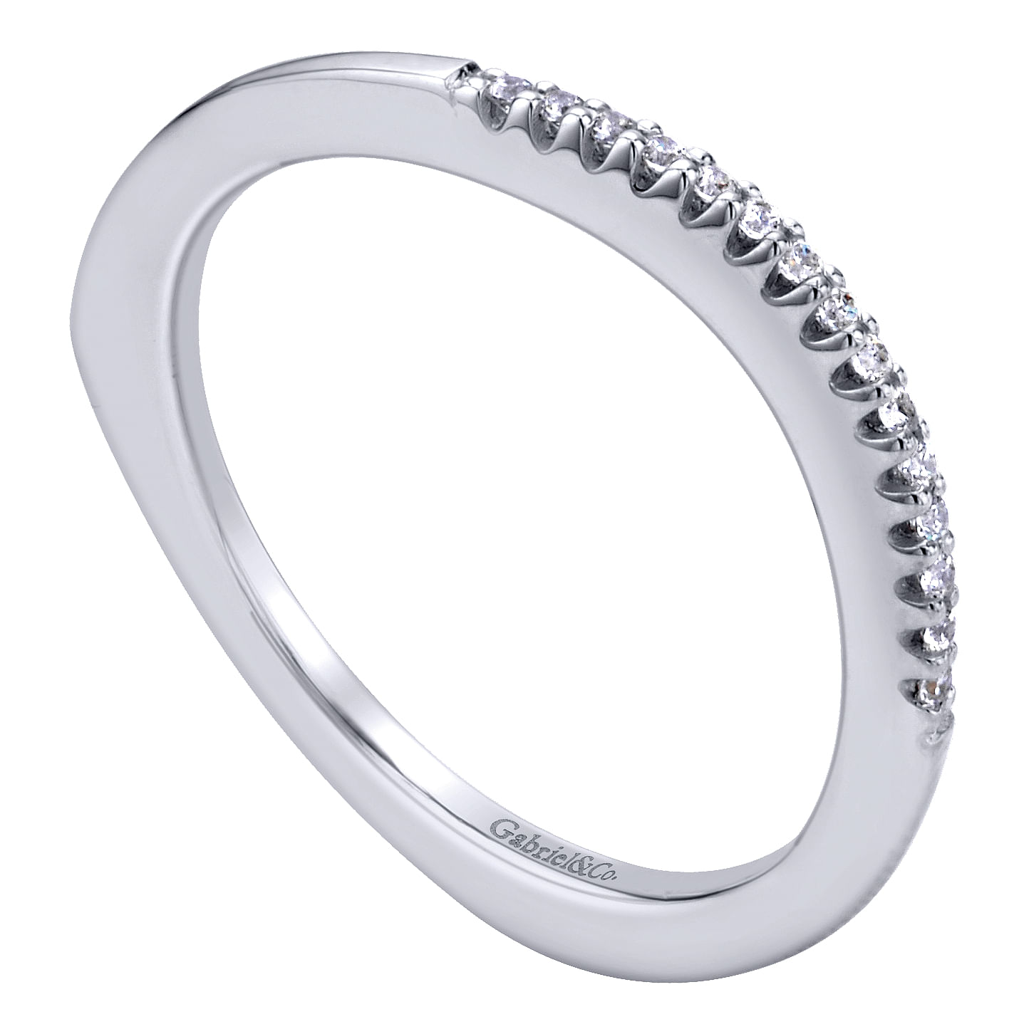 14k White Gold Diamond Curved Wedding Band angle 3 14k White Gold Diamond Curved Wedding Band angle 3