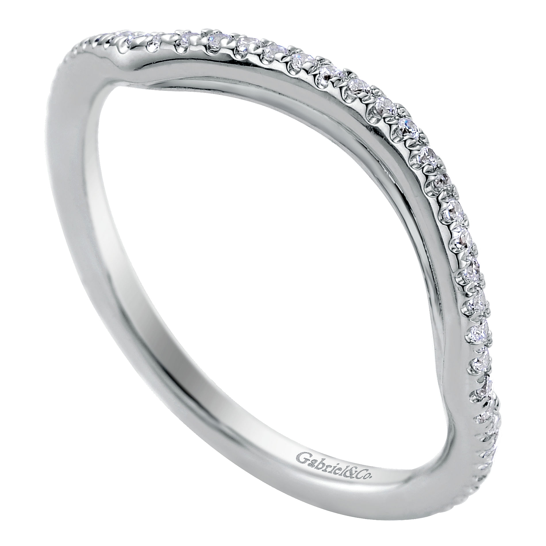 14k White Gold Diamond Curved Wedding Band angle 3 14k White Gold Diamond Curved Wedding Band angle 3