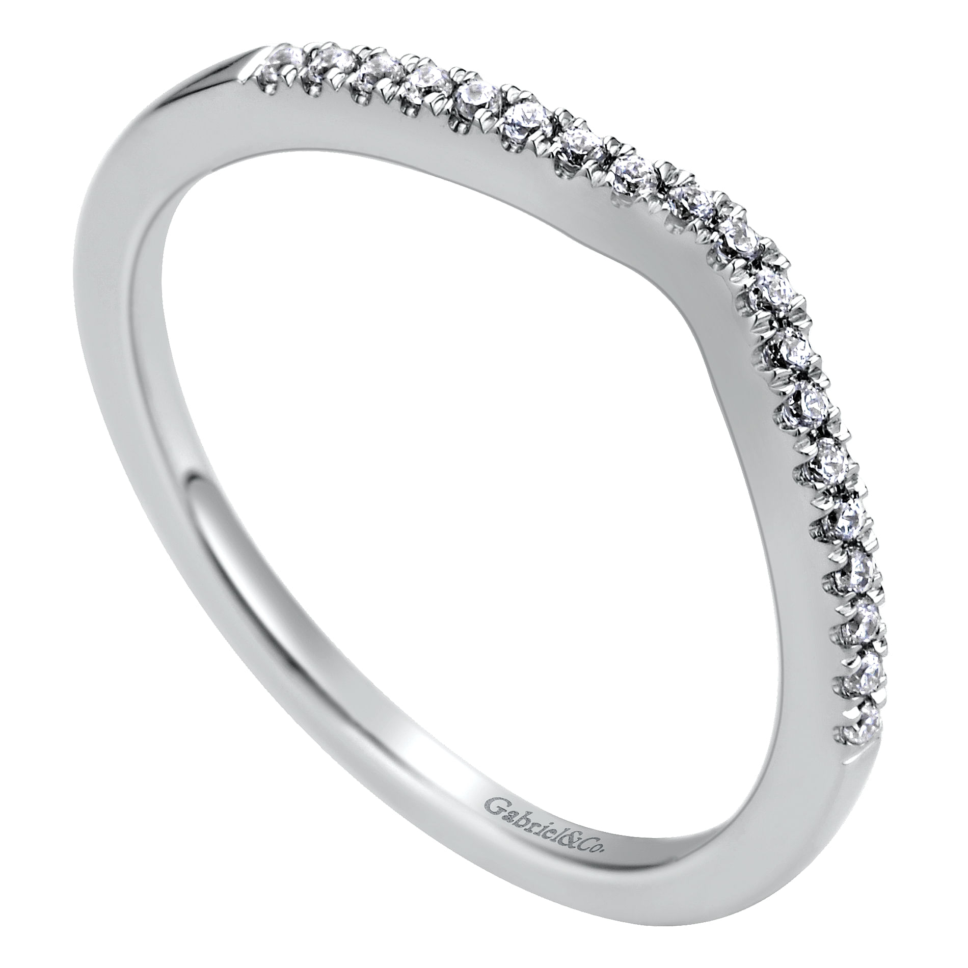 14k White Gold Diamond Curved Wedding Band angle 3 14k White Gold Diamond Curved Wedding Band angle 3