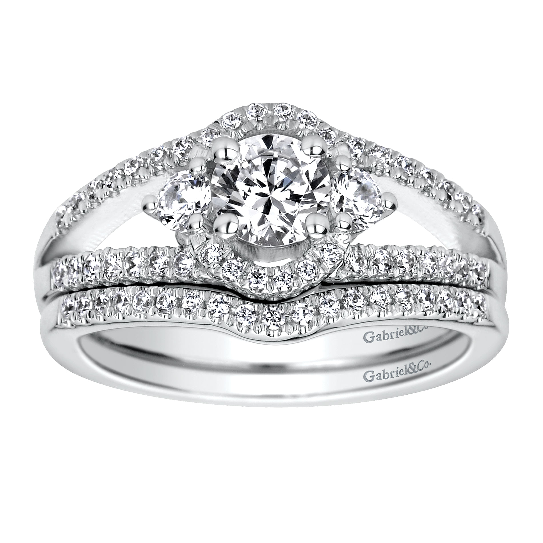14k White Gold Diamond Curved Wedding Band angle 4 14k White Gold Diamond Curved Wedding Band angle 4
