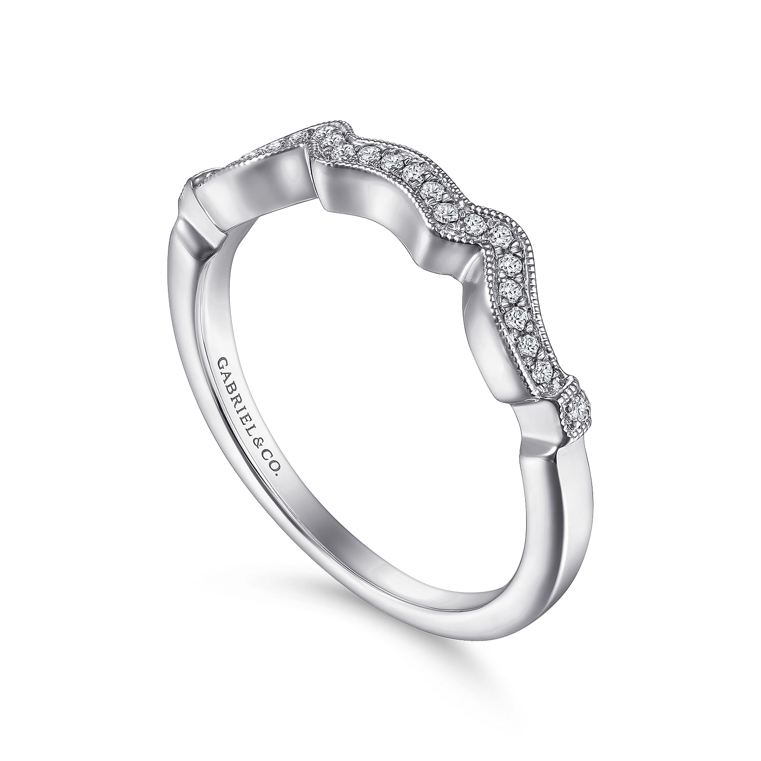 14k White Gold Diamond Curved Wedding Band angle 3 14k White Gold Diamond Curved Wedding Band angle 3